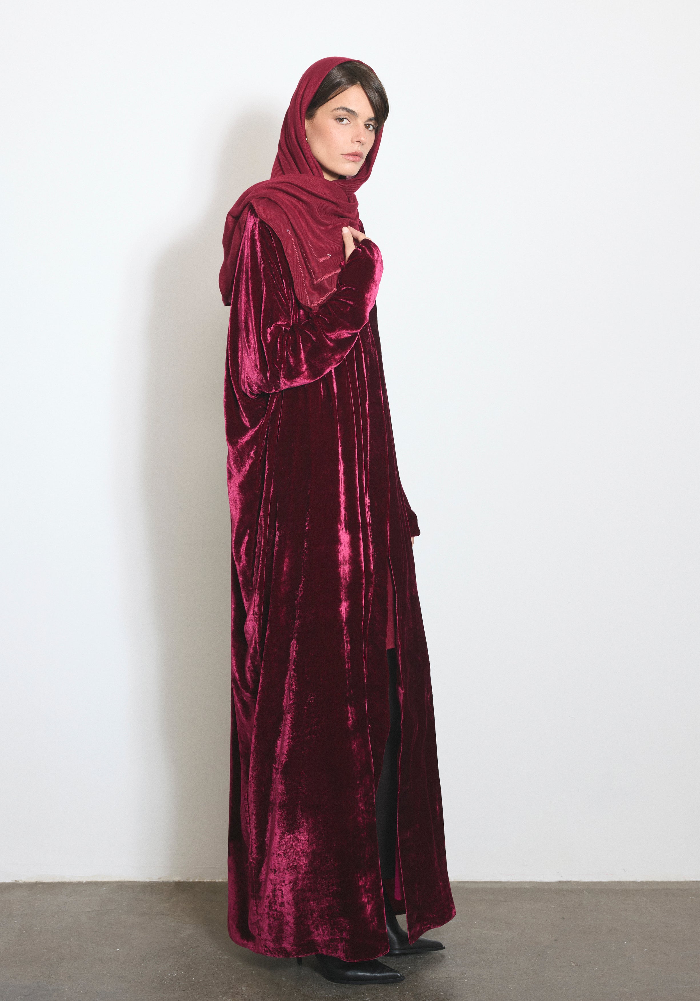 Velvet Red Abaya & Shayla