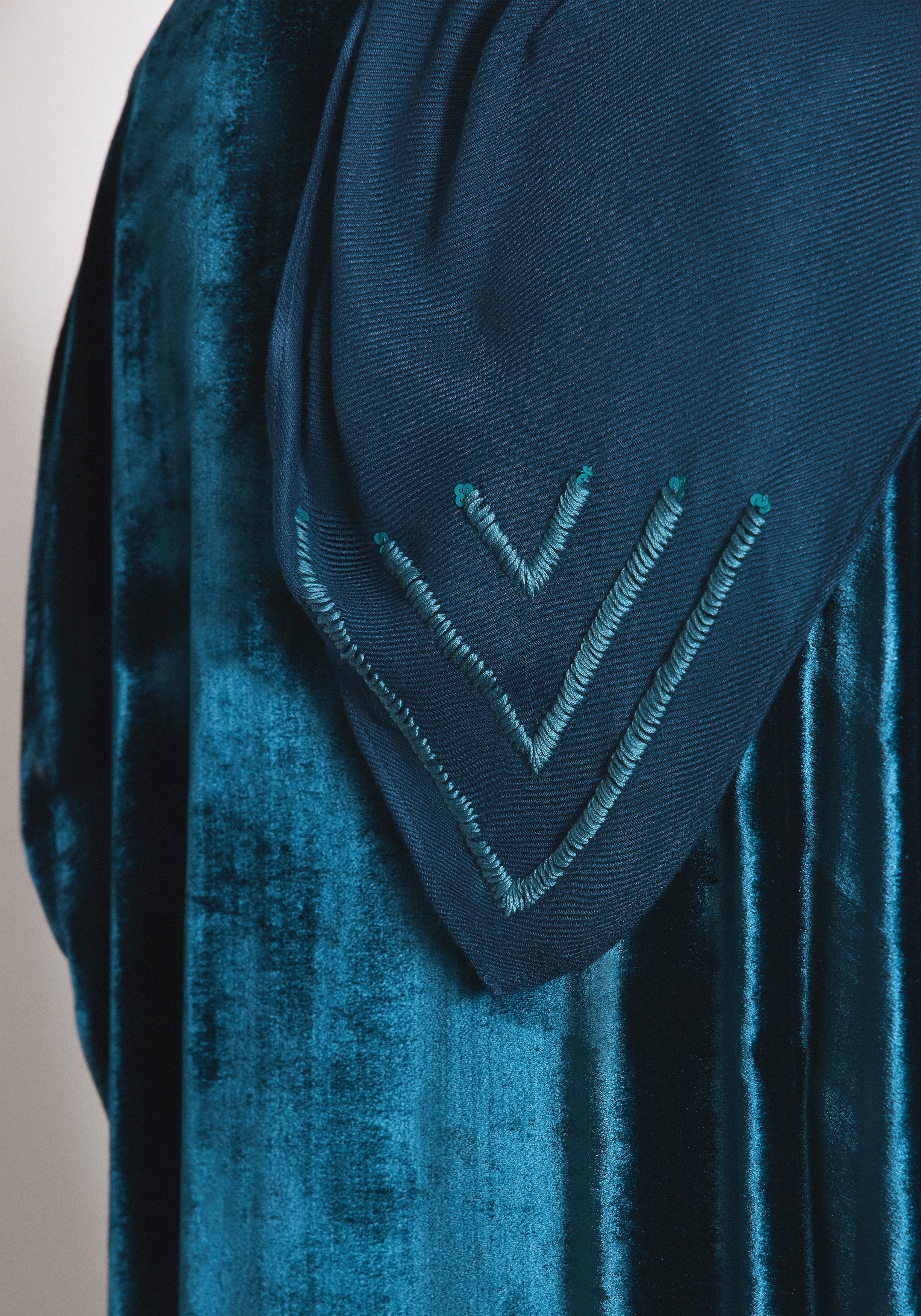 Velvet Teal Blue Abaya & Shayla