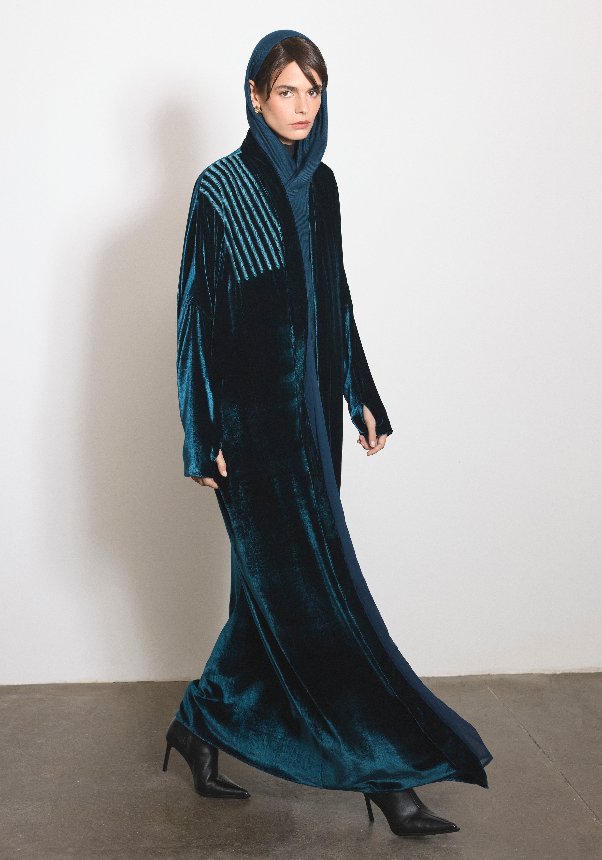 Velvet Teal Blue Abaya & Shayla