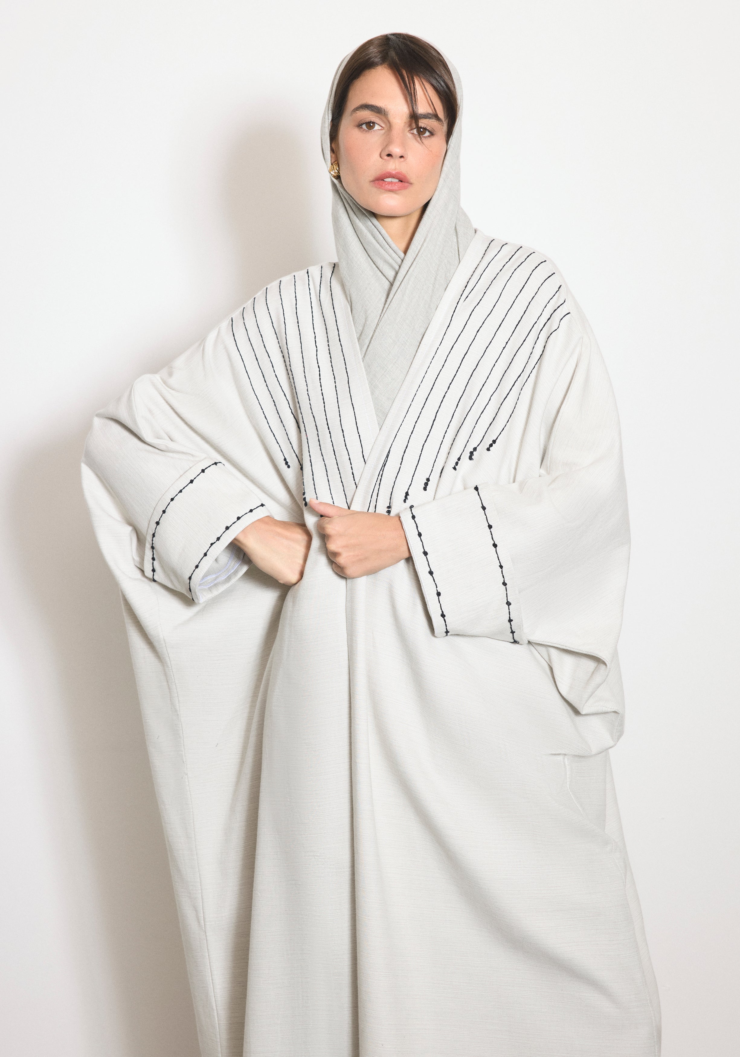Wool Pearl Gray Abaya & Shayla
