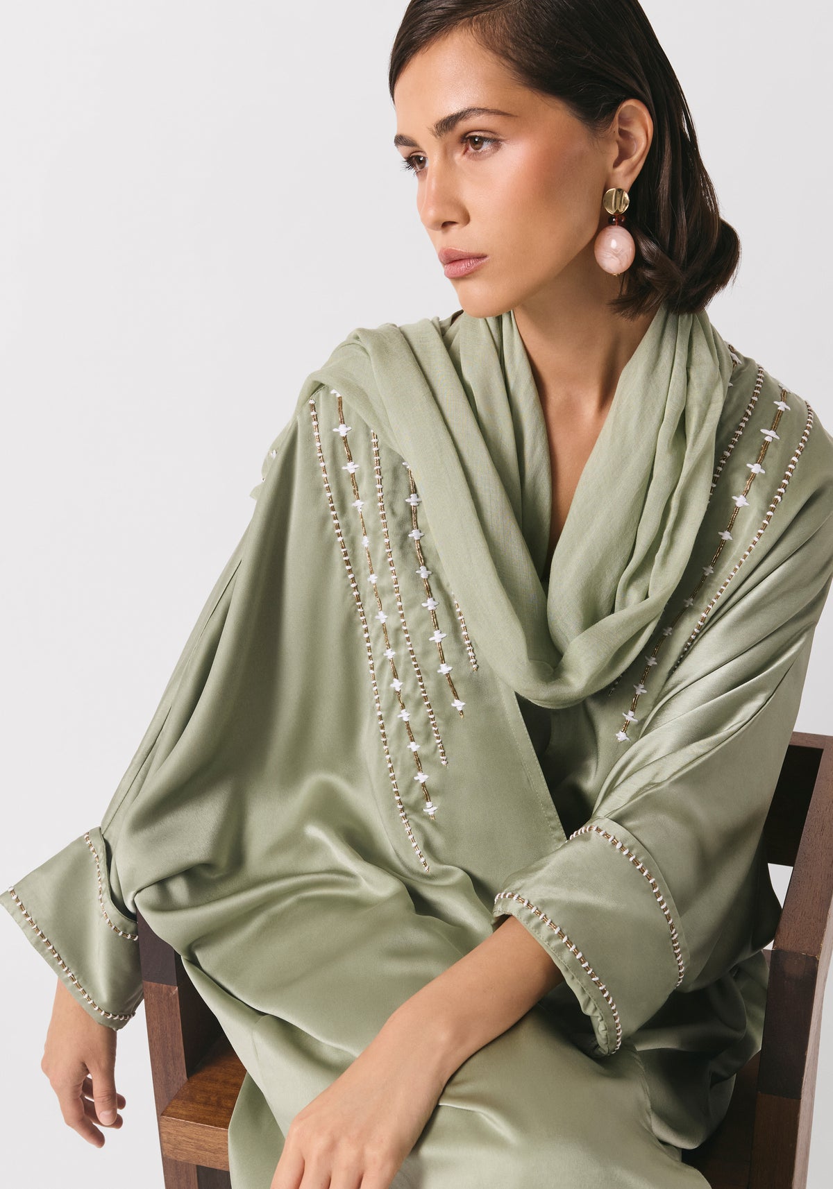 Mint Green Silk Abaya & Shayla