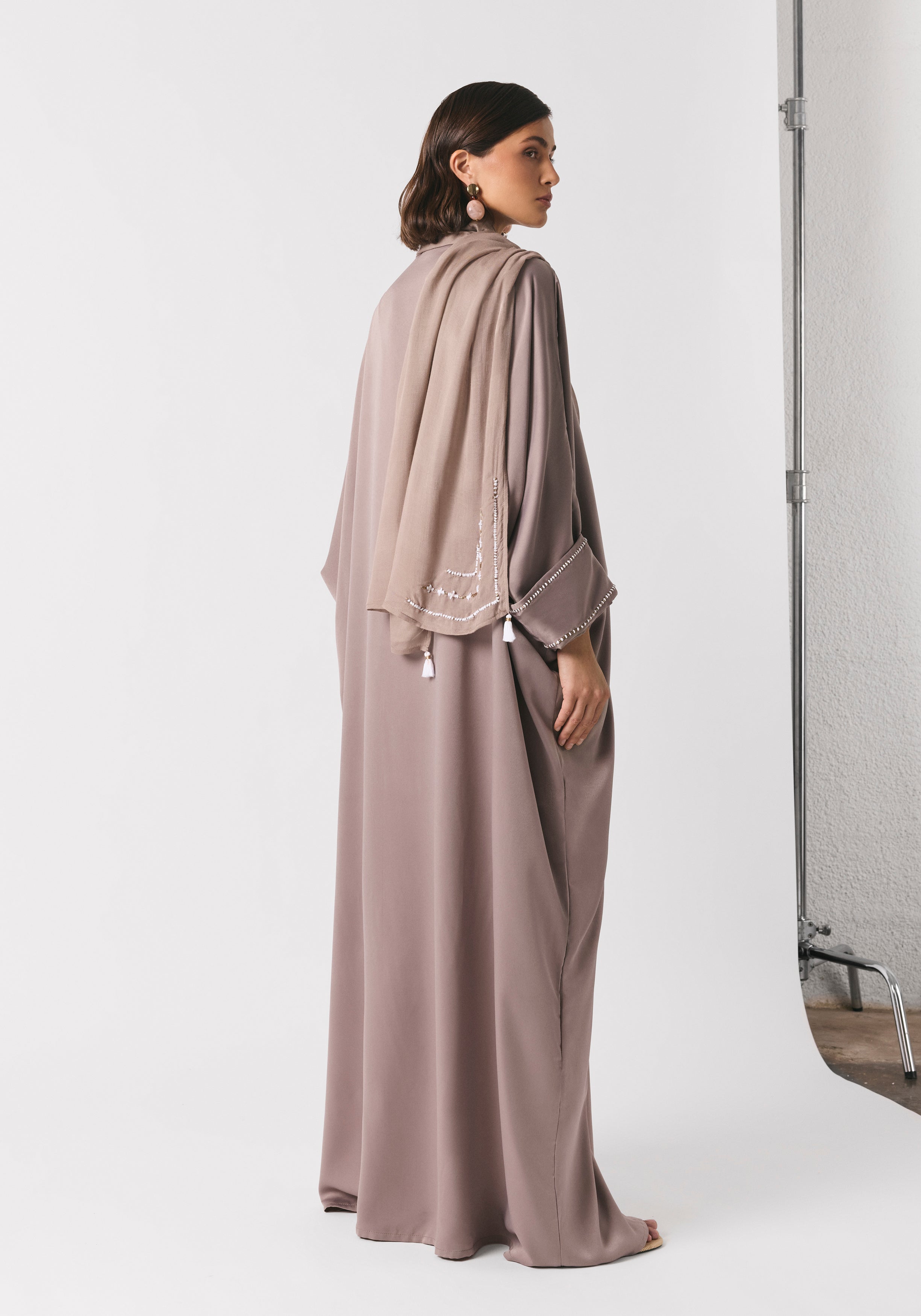 Taupe Silk Abaya & Shayla