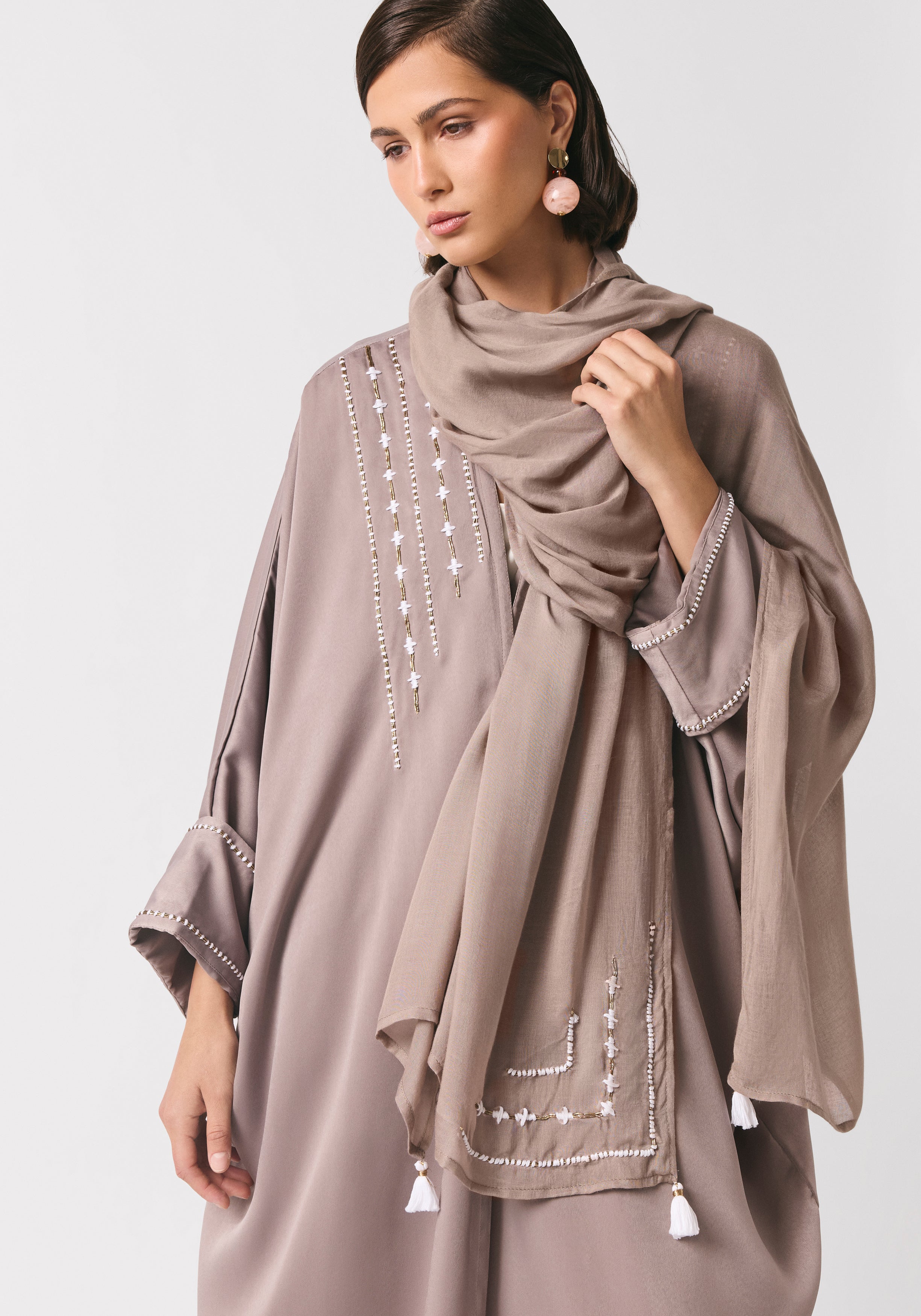 Taupe Silk Abaya & Shayla