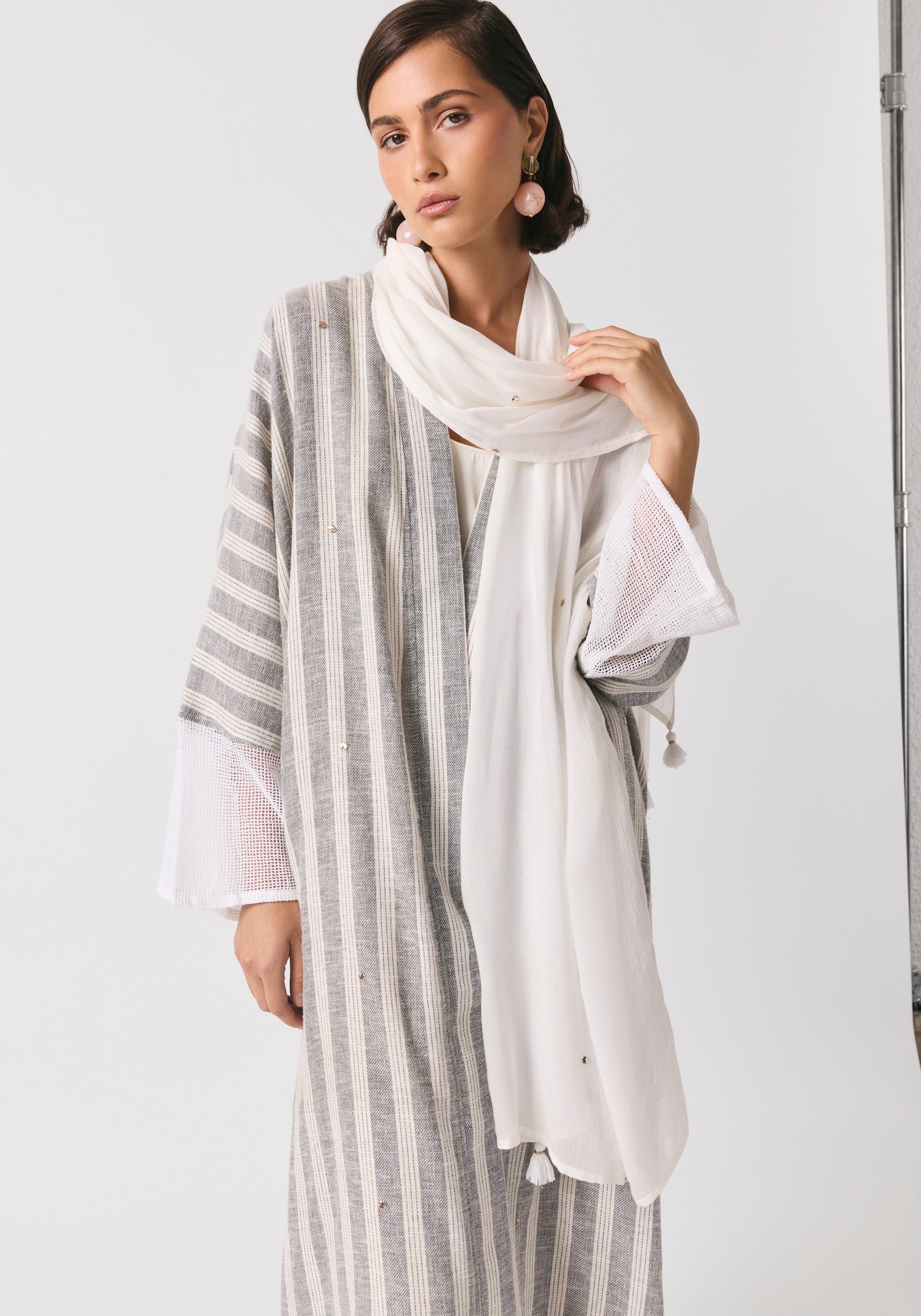 Striped Gray Linen Abaya & Shayla