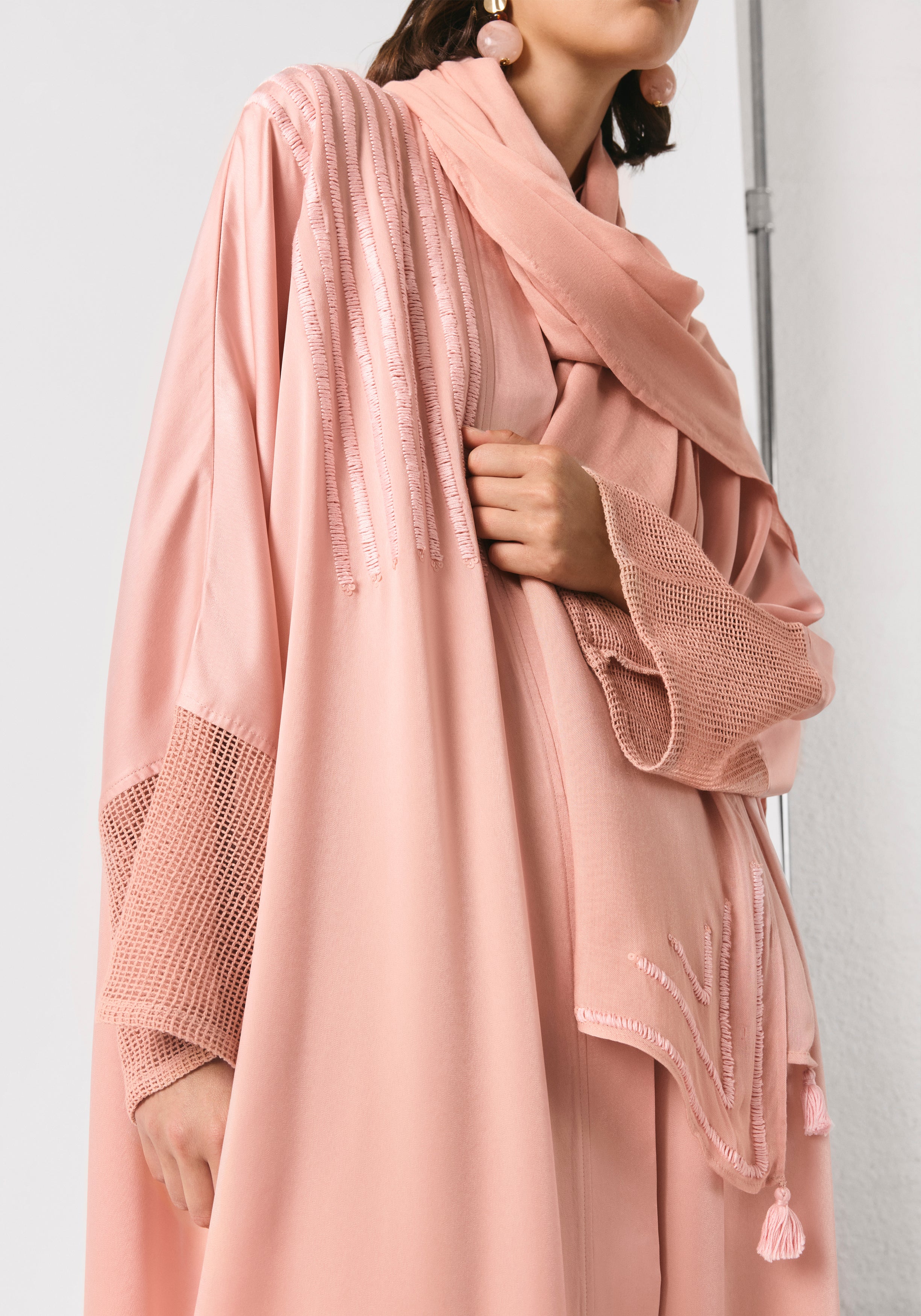 Salmon Pink Silk Abaya & Shayla
