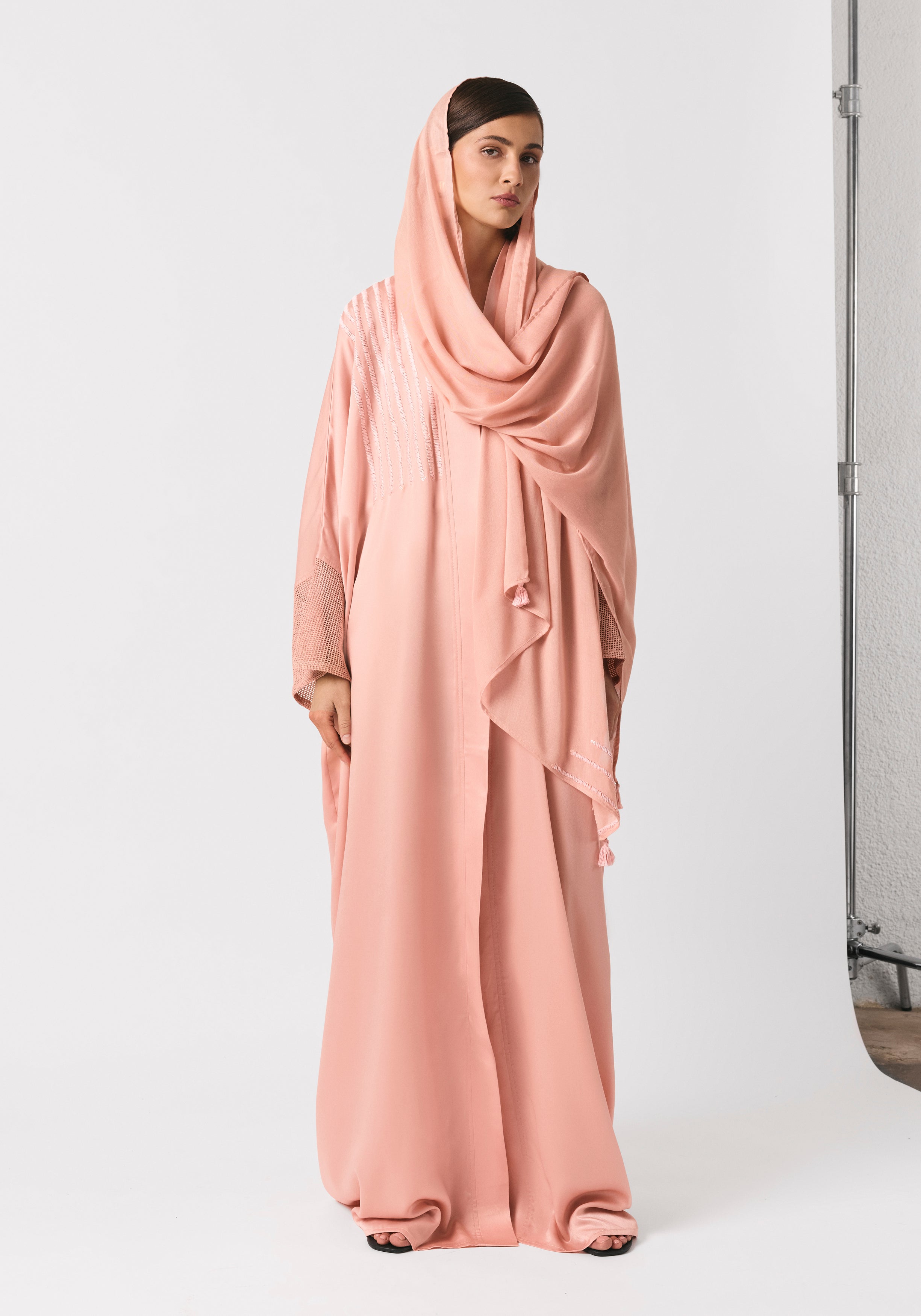 Salmon Pink Silk Abaya & Shayla