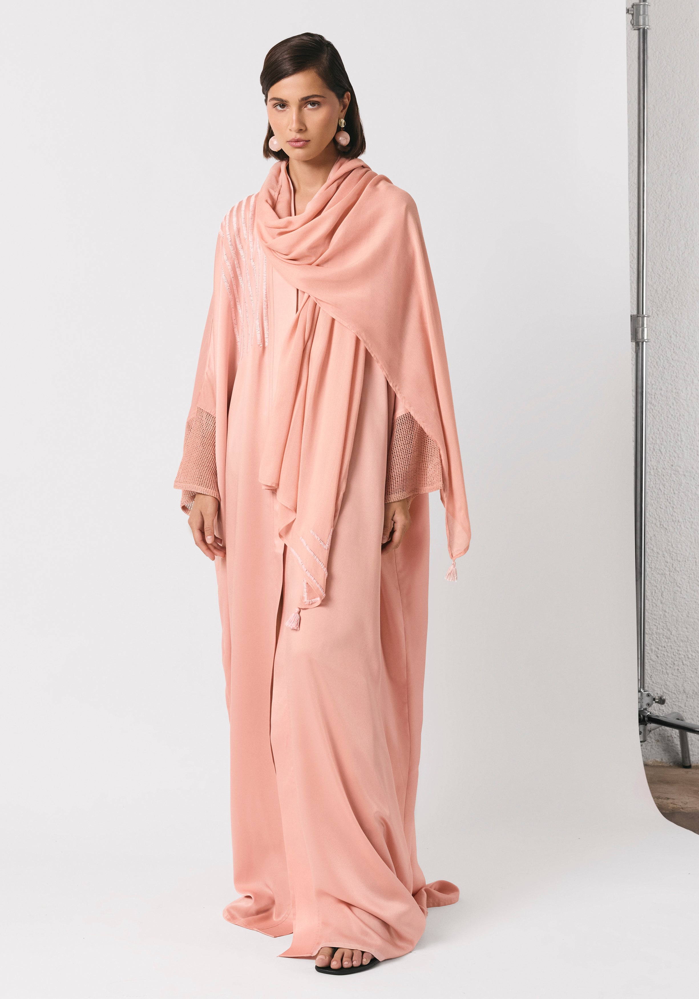 Salmon Pink Silk Abaya & Shayla