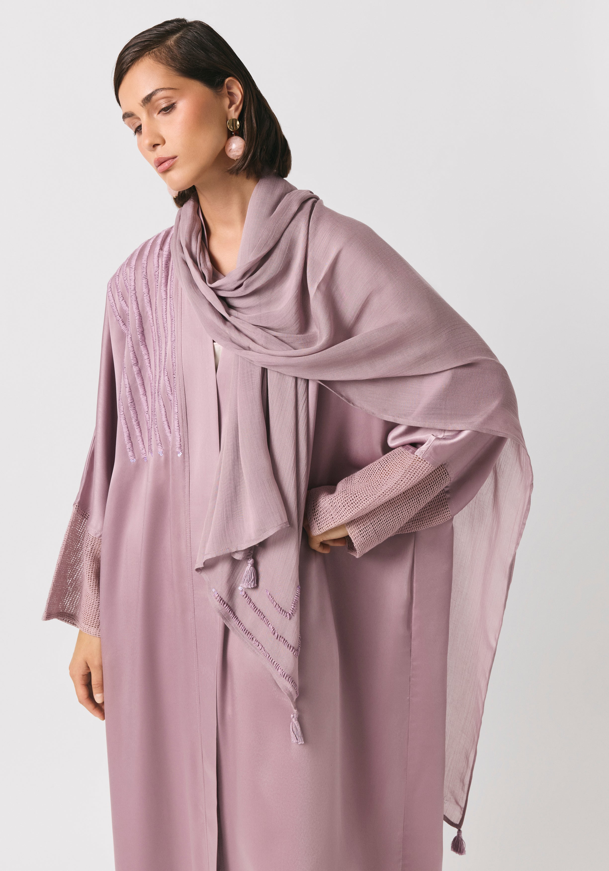 Sunset Purple Silk Abaya & Shayla