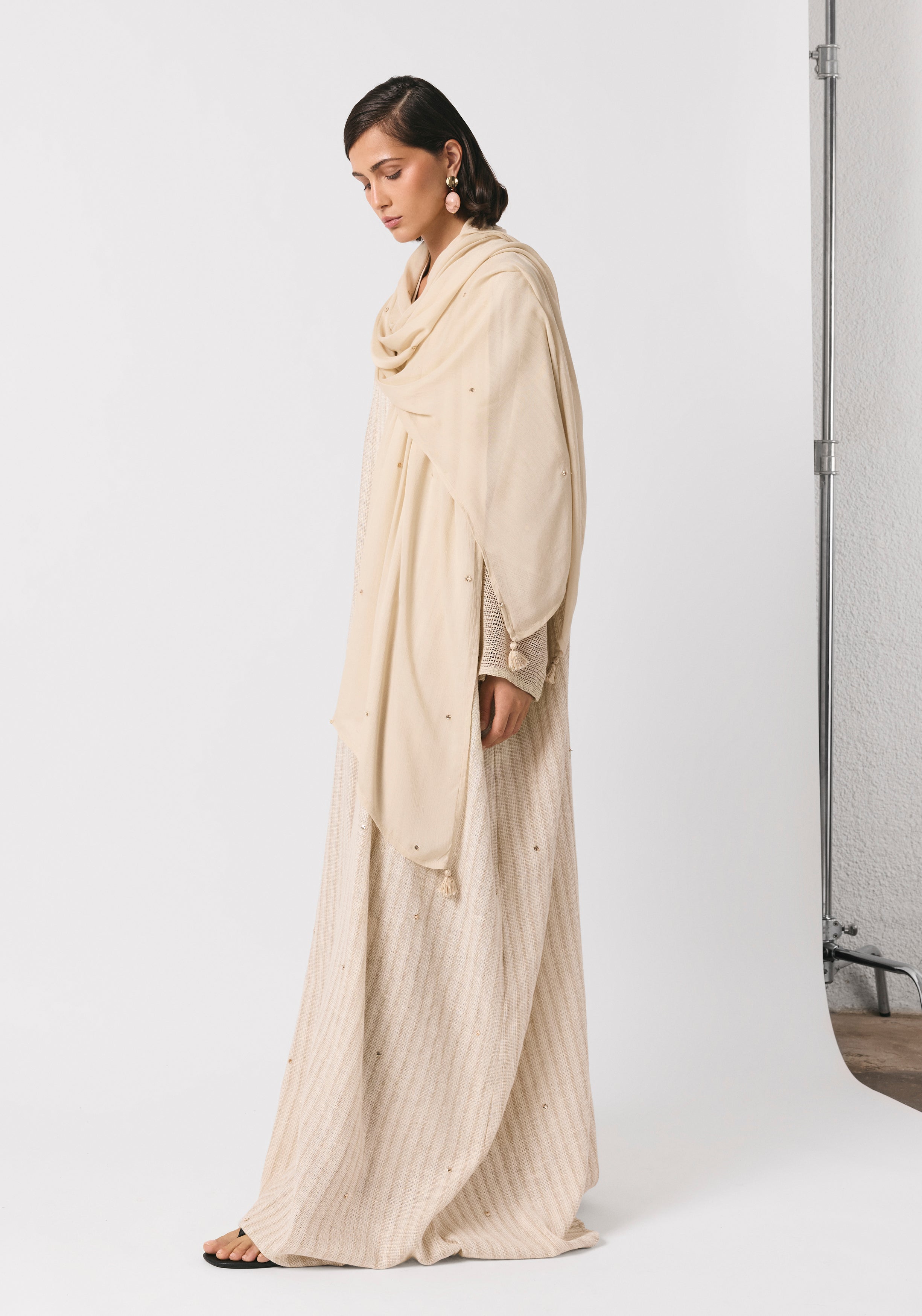 Striped Linen Abaya & Shayla with gold dots