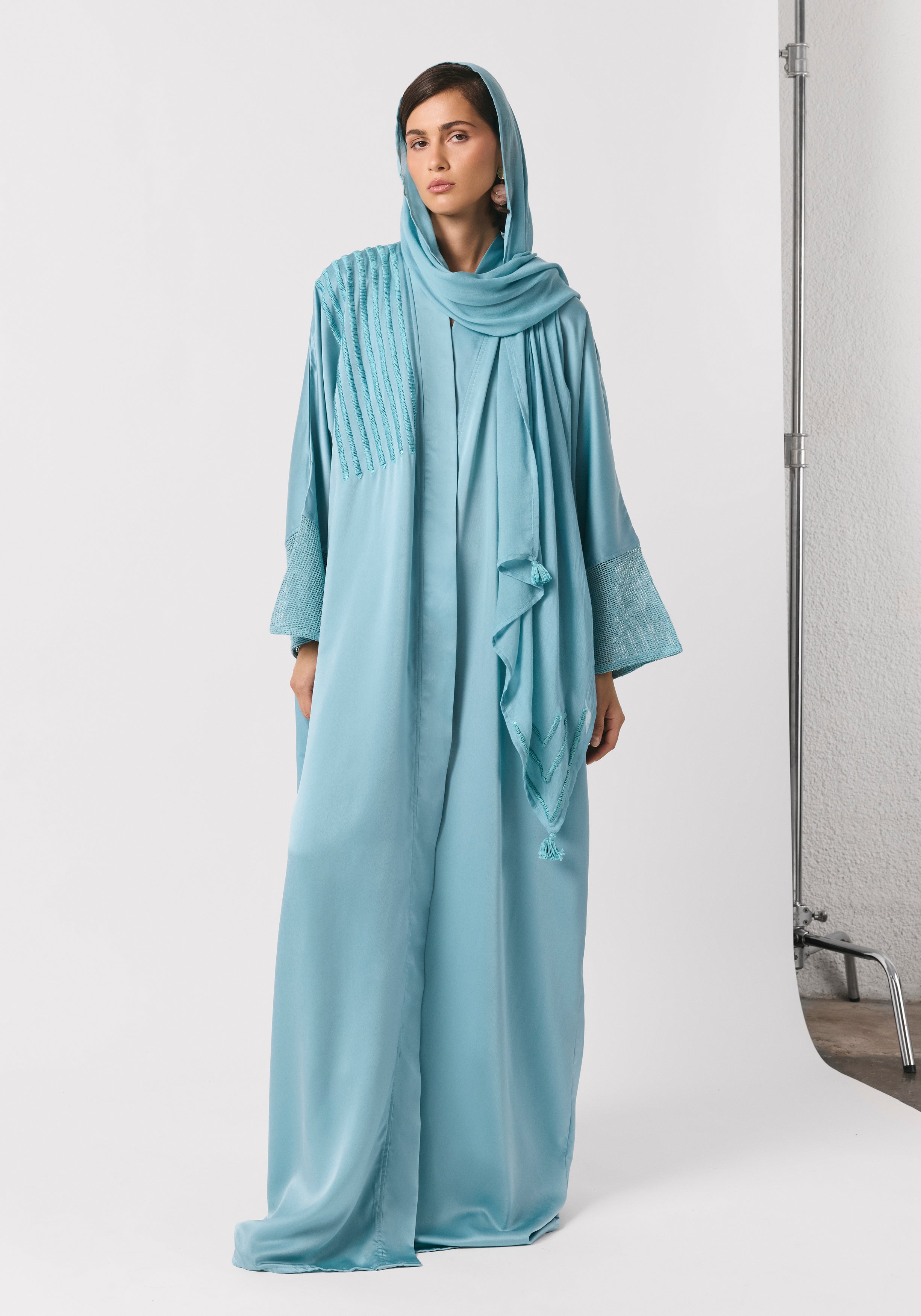 Sky Blue Silk Abaya & Shayla