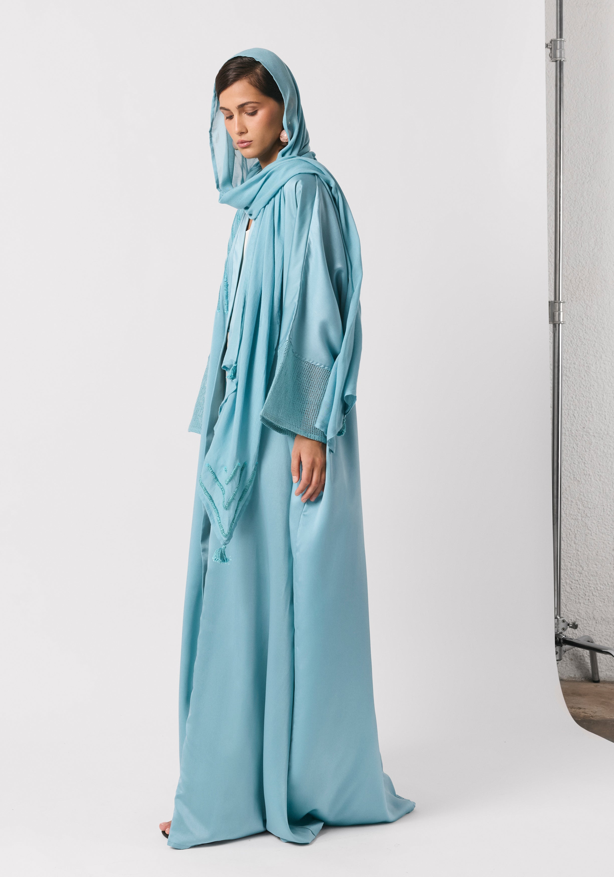 Sky Blue Silk Abaya & Shayla