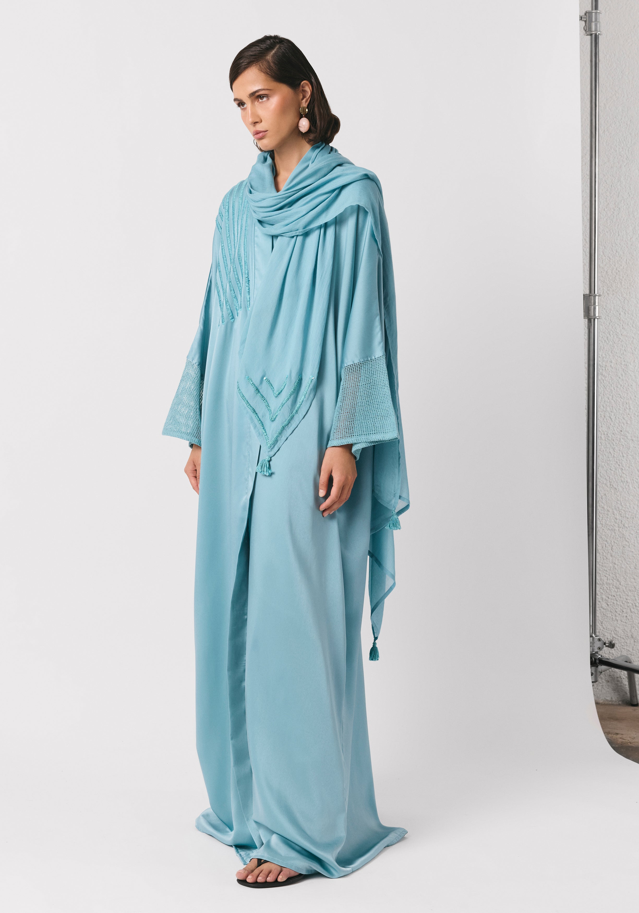 Sky Blue Silk Abaya & Shayla