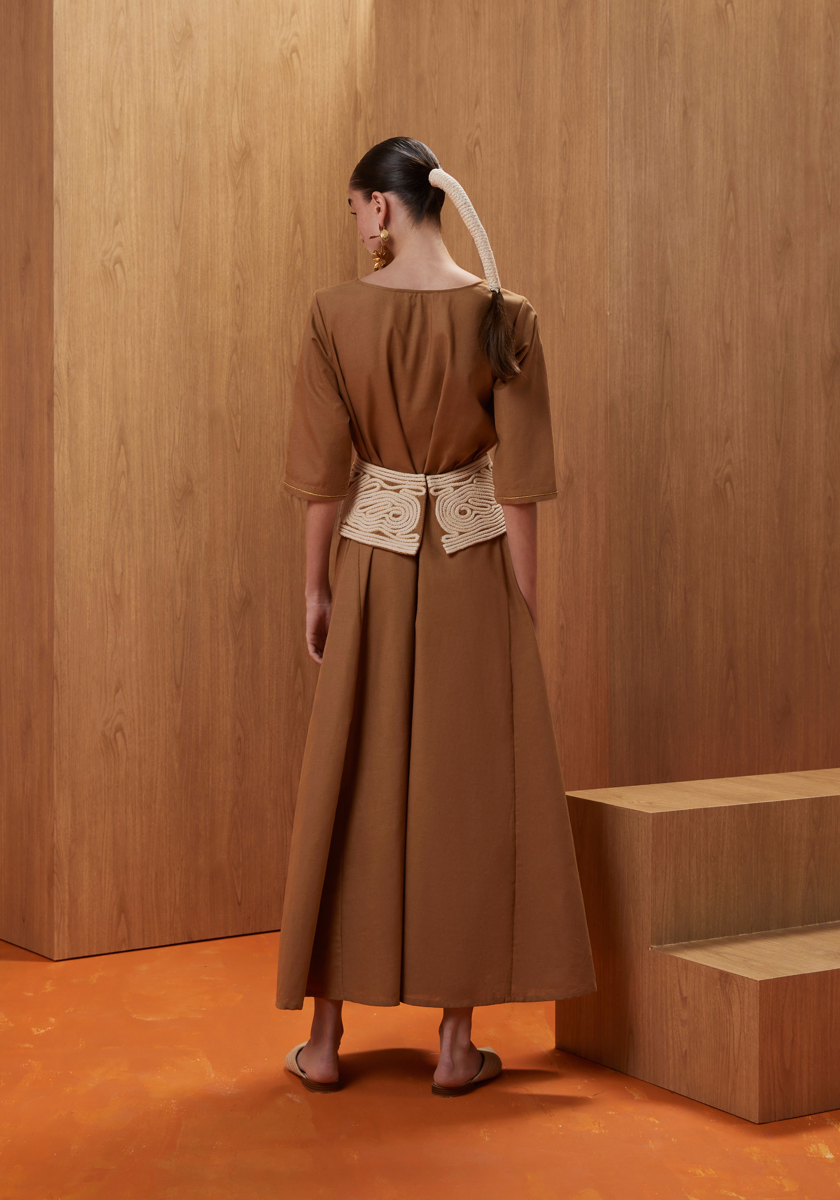 Caramel Beaj with embroidered belt Kaftan