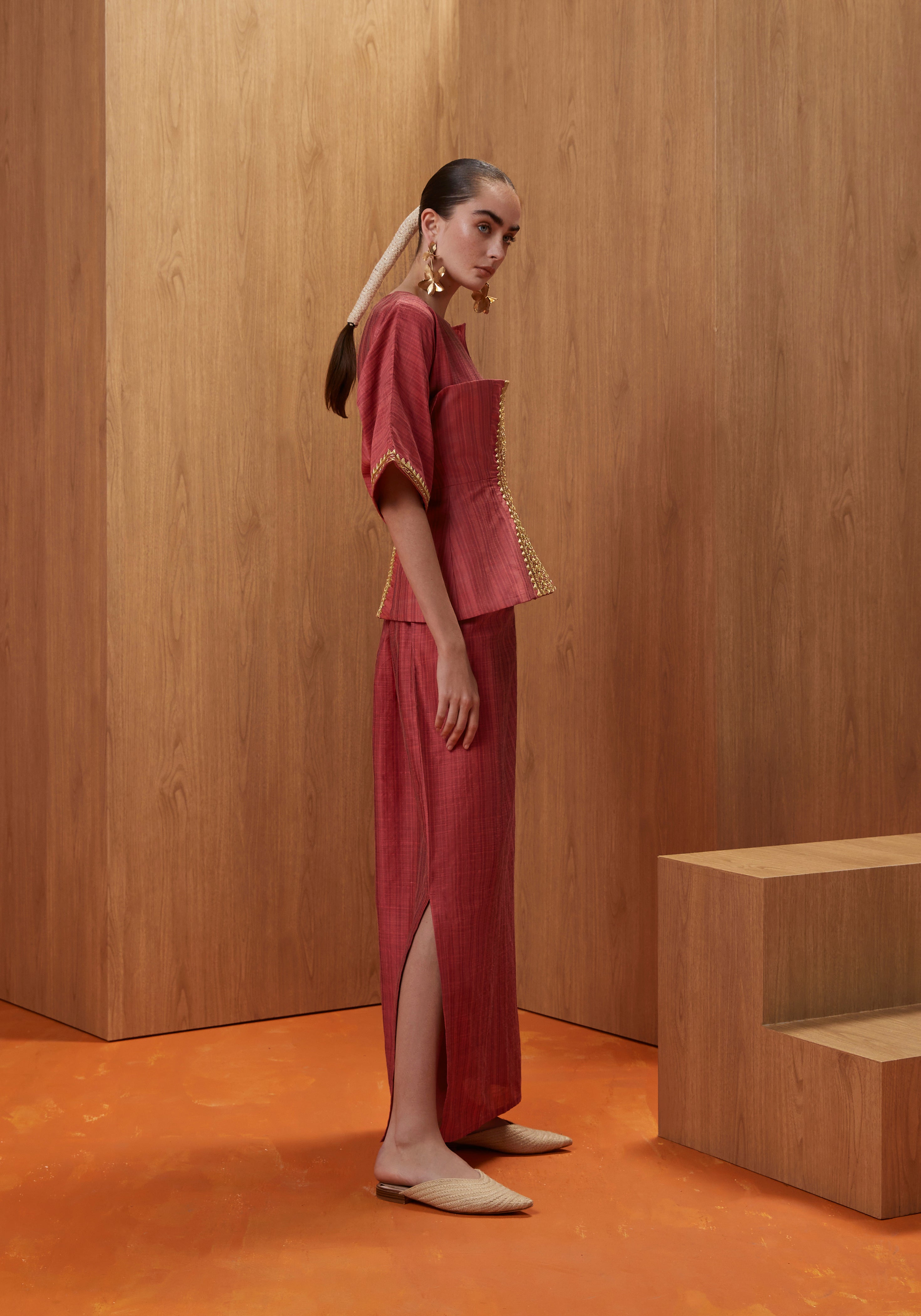 Corset Kaftan in Coral