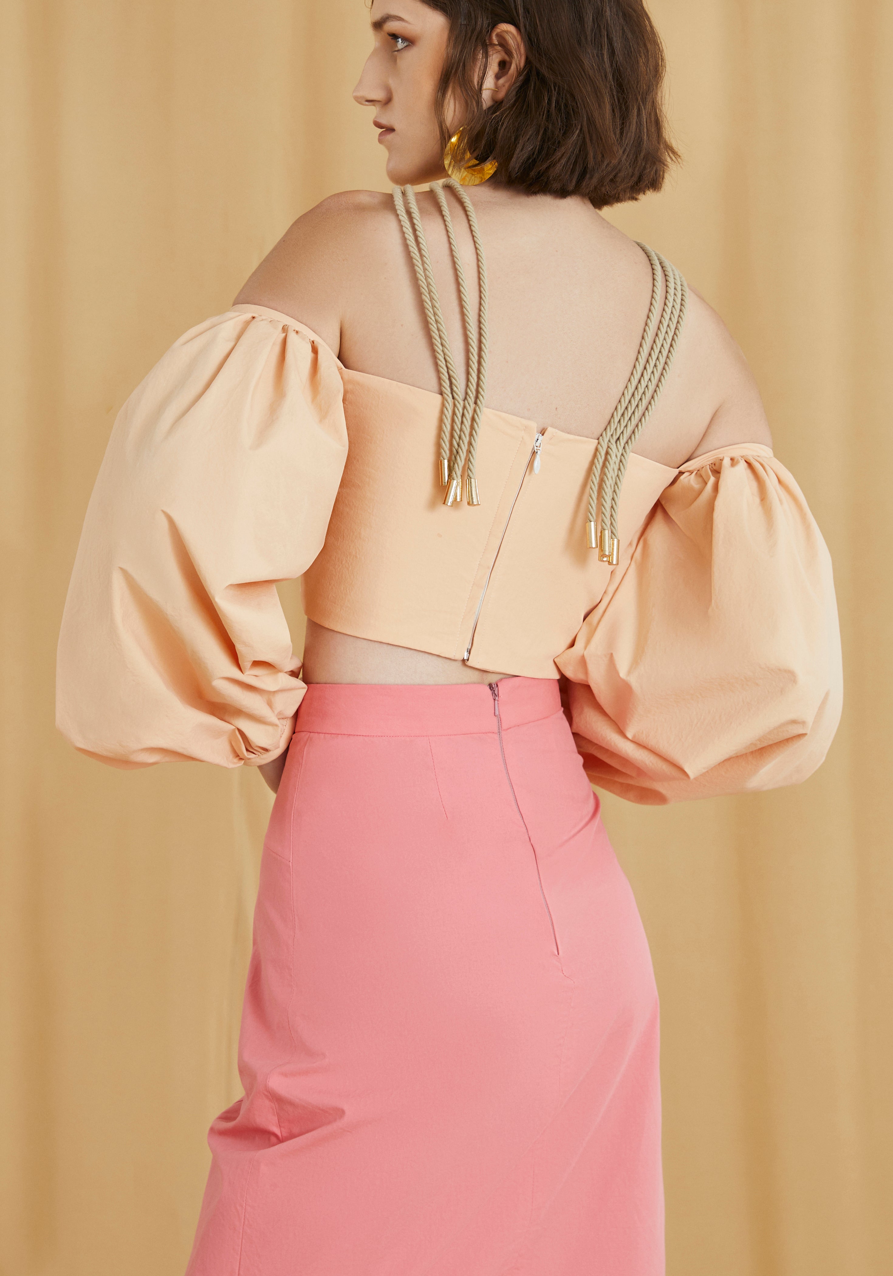 Peach Cropped top with cords details
