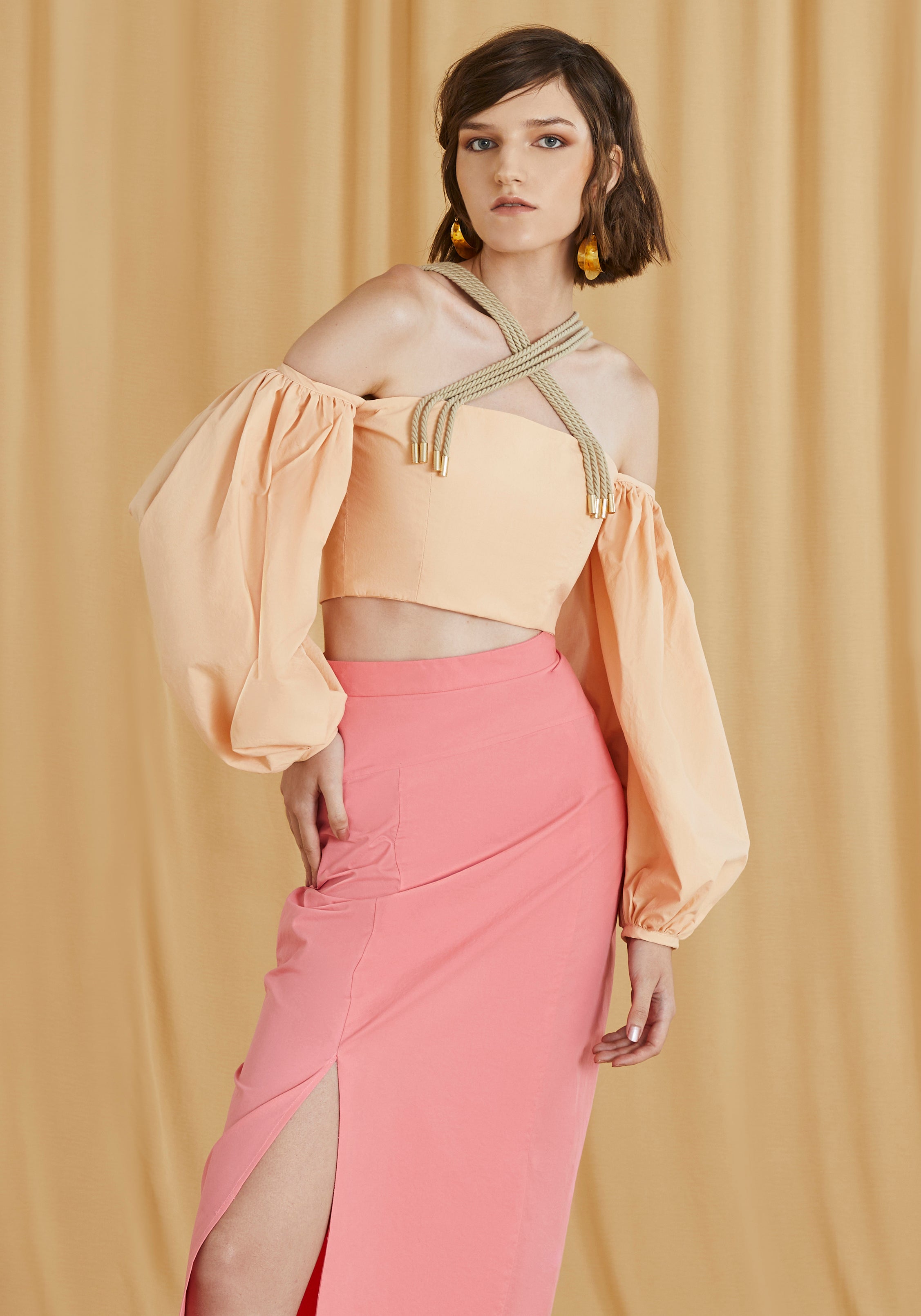 Peach Cropped top with cords details