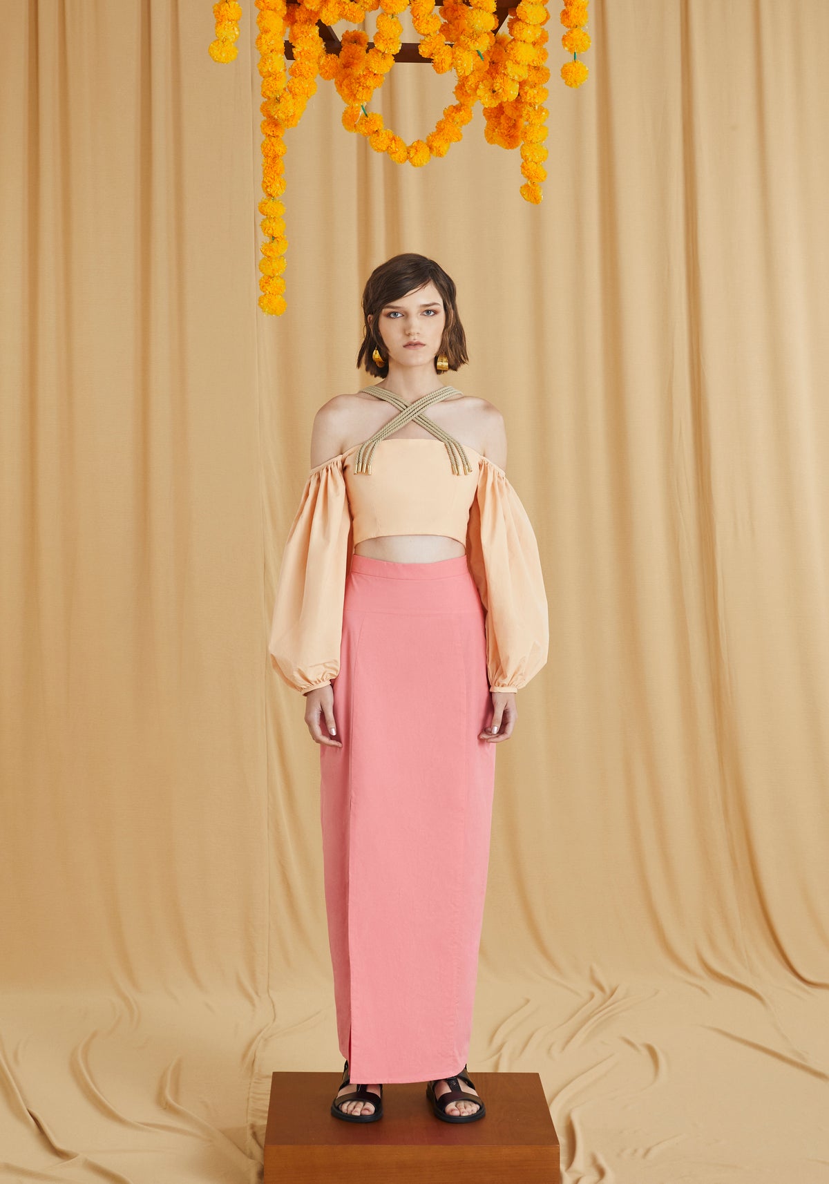 Peach Cropped top with cords details
