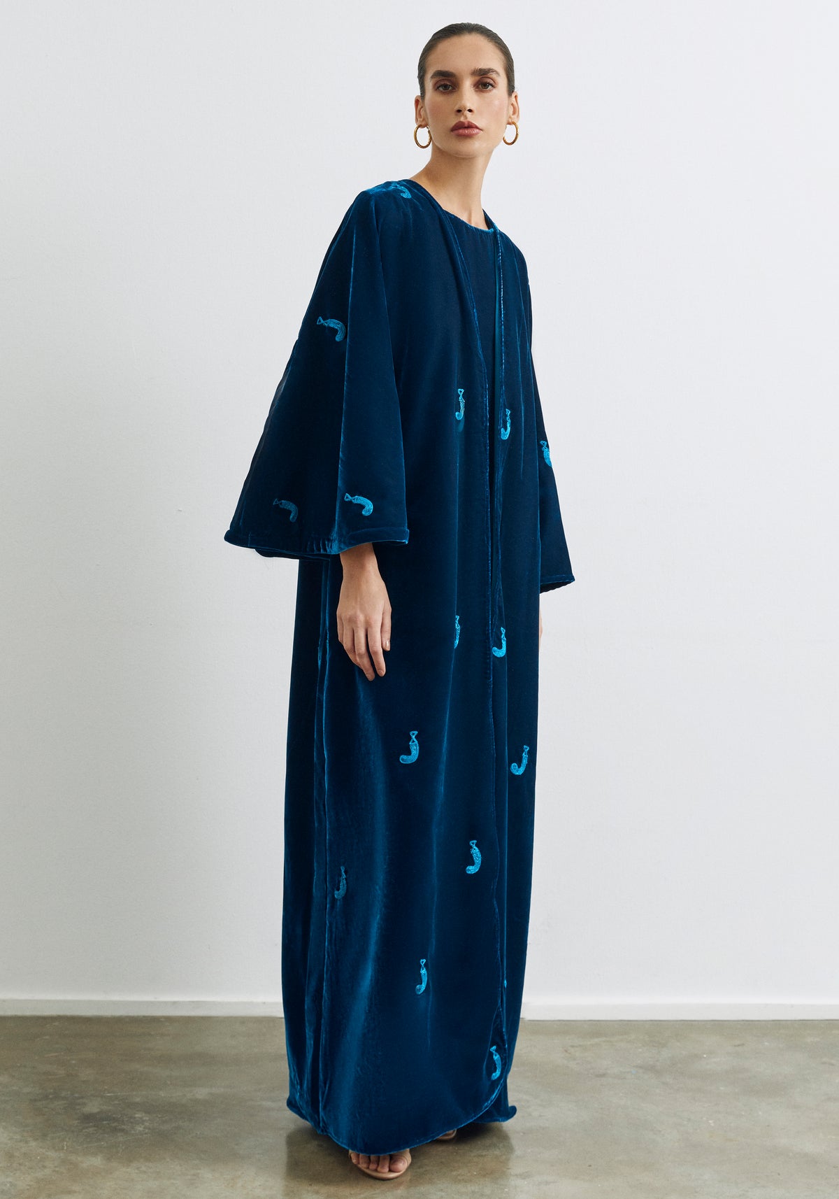 Velvet teal Abaya & Shayla in khanjar Style