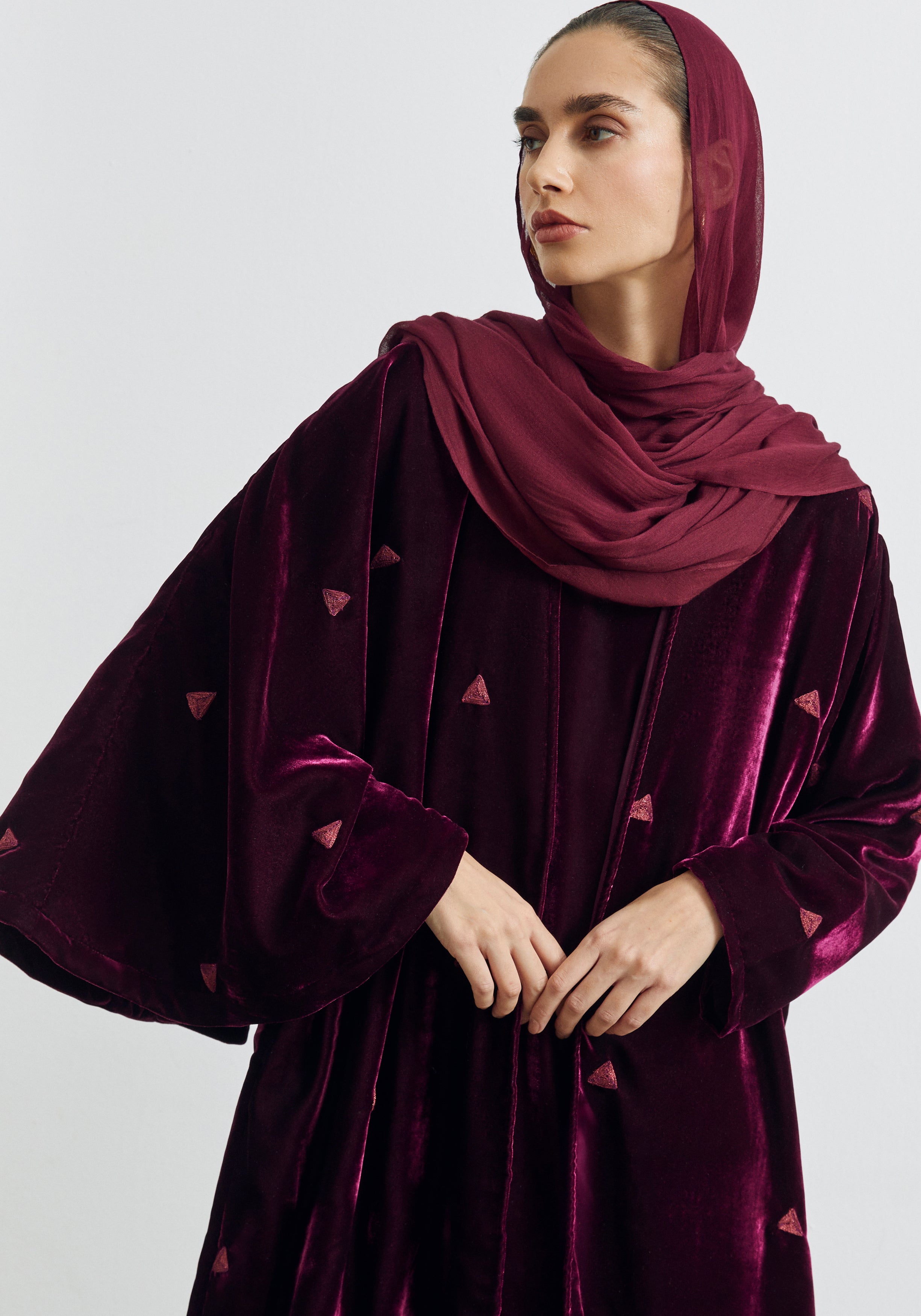 Velvet Maroon Abaya & Shayla