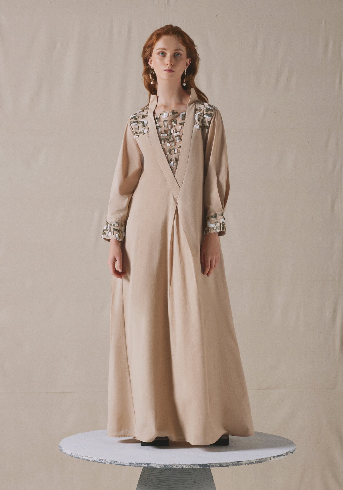 Beige  Embroidered Kaftan