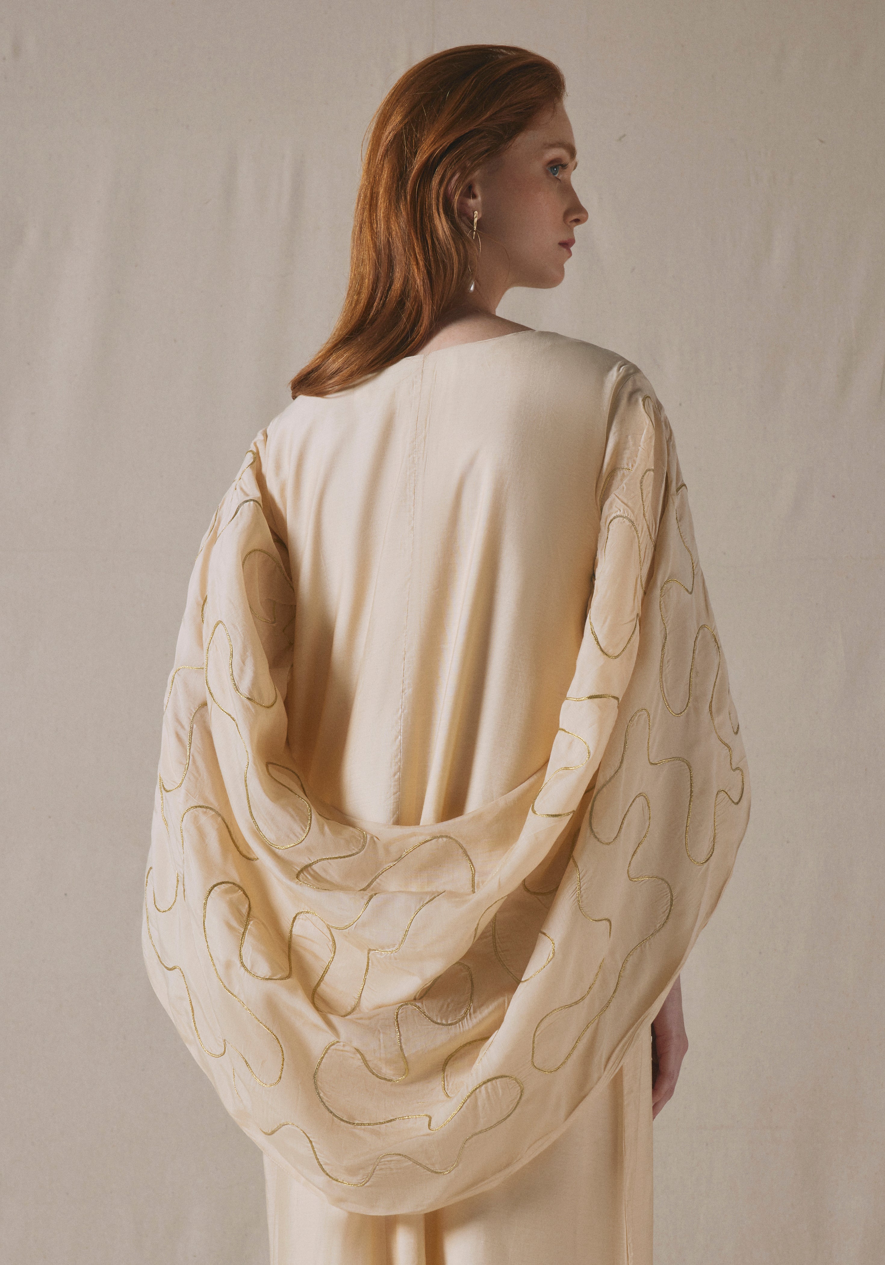 Beige Embroidered Kaftan