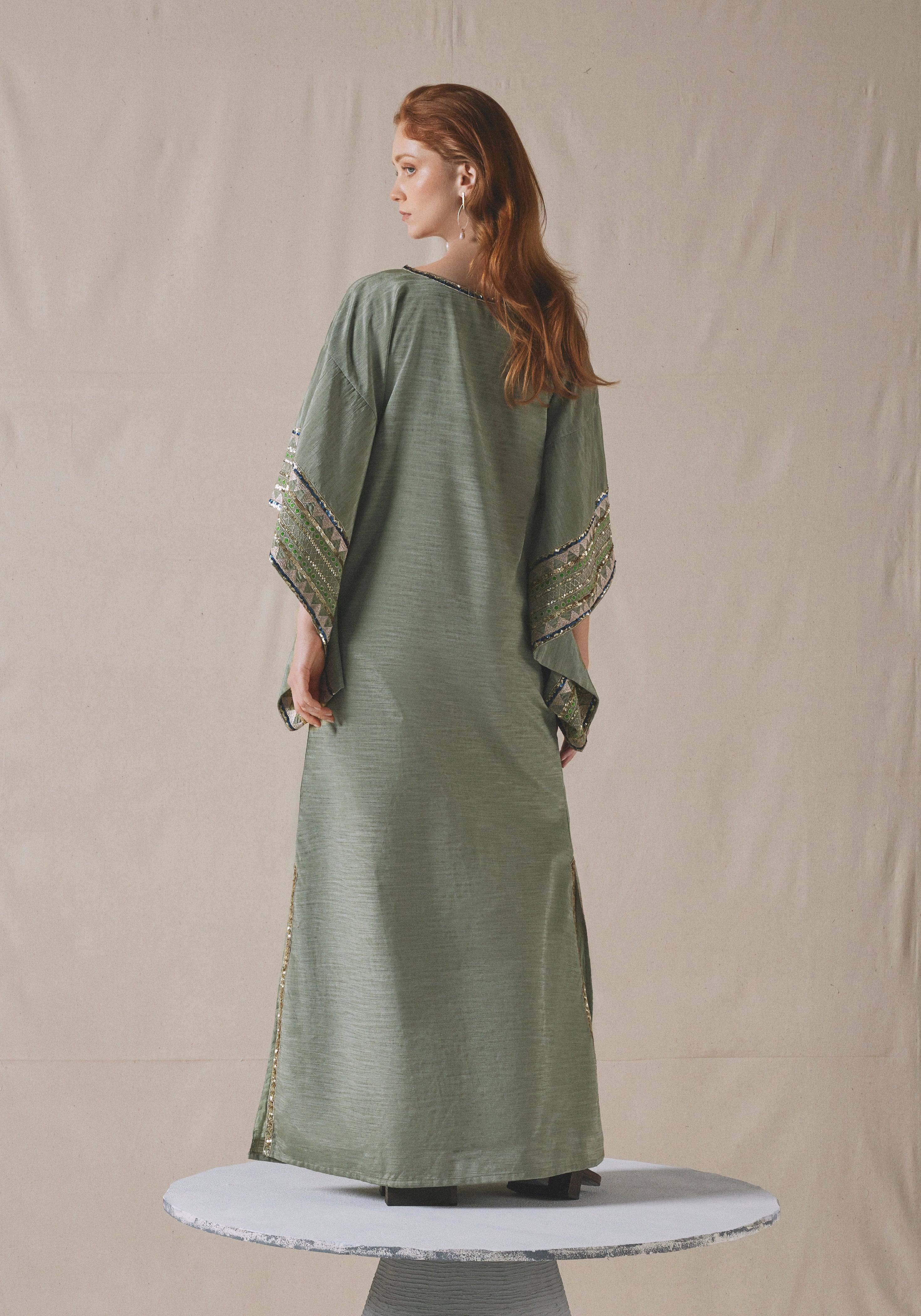 Sage Embroidered Kaftan