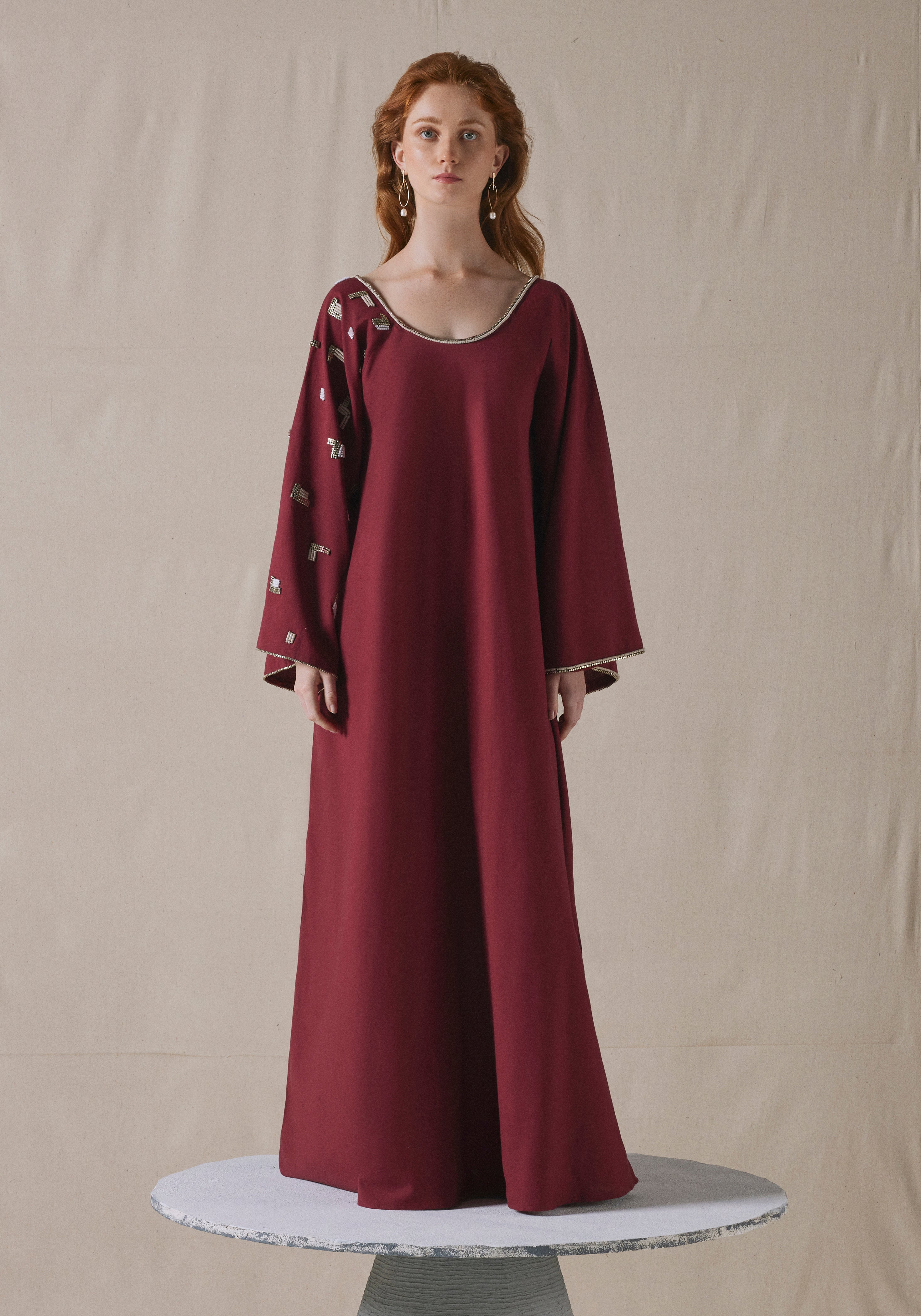 Maroon Embroidered Kaftan