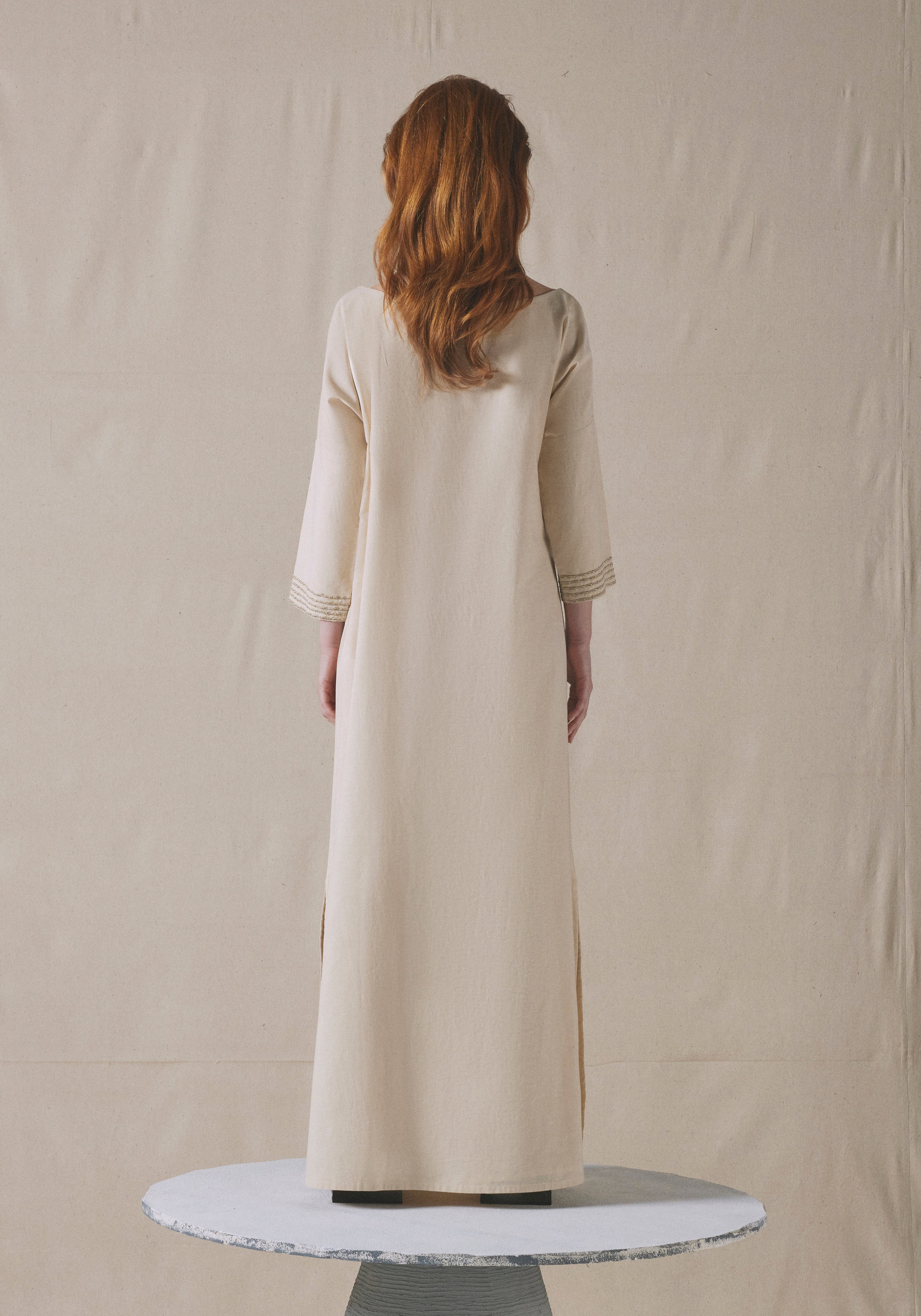 Beige Embroidered Kaftan