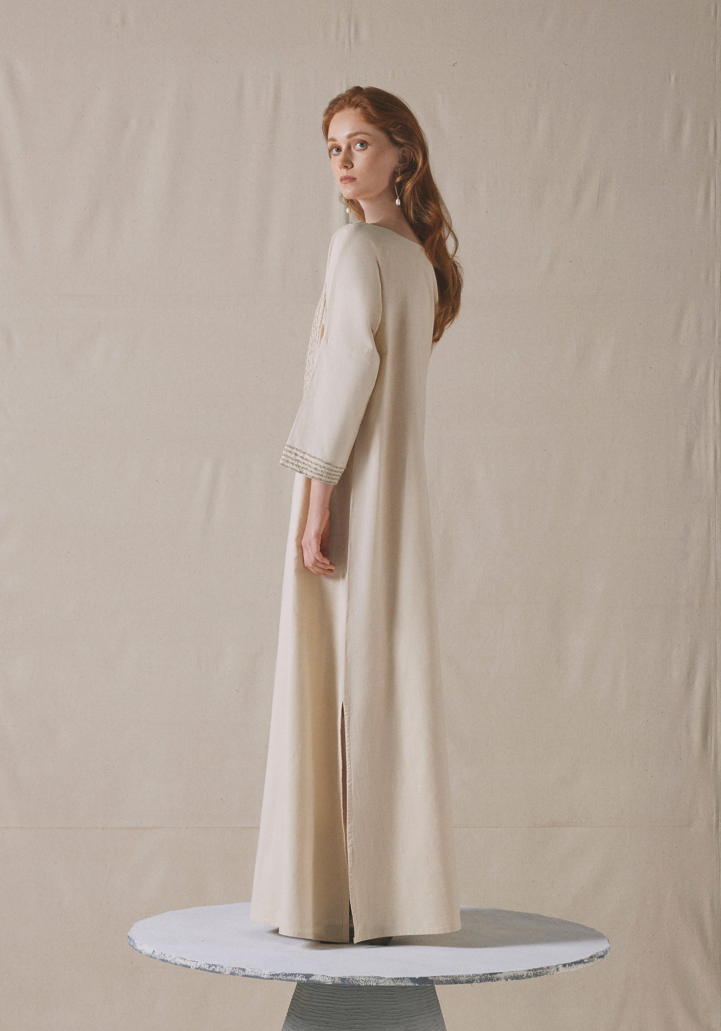 Beige Embroidered Kaftan