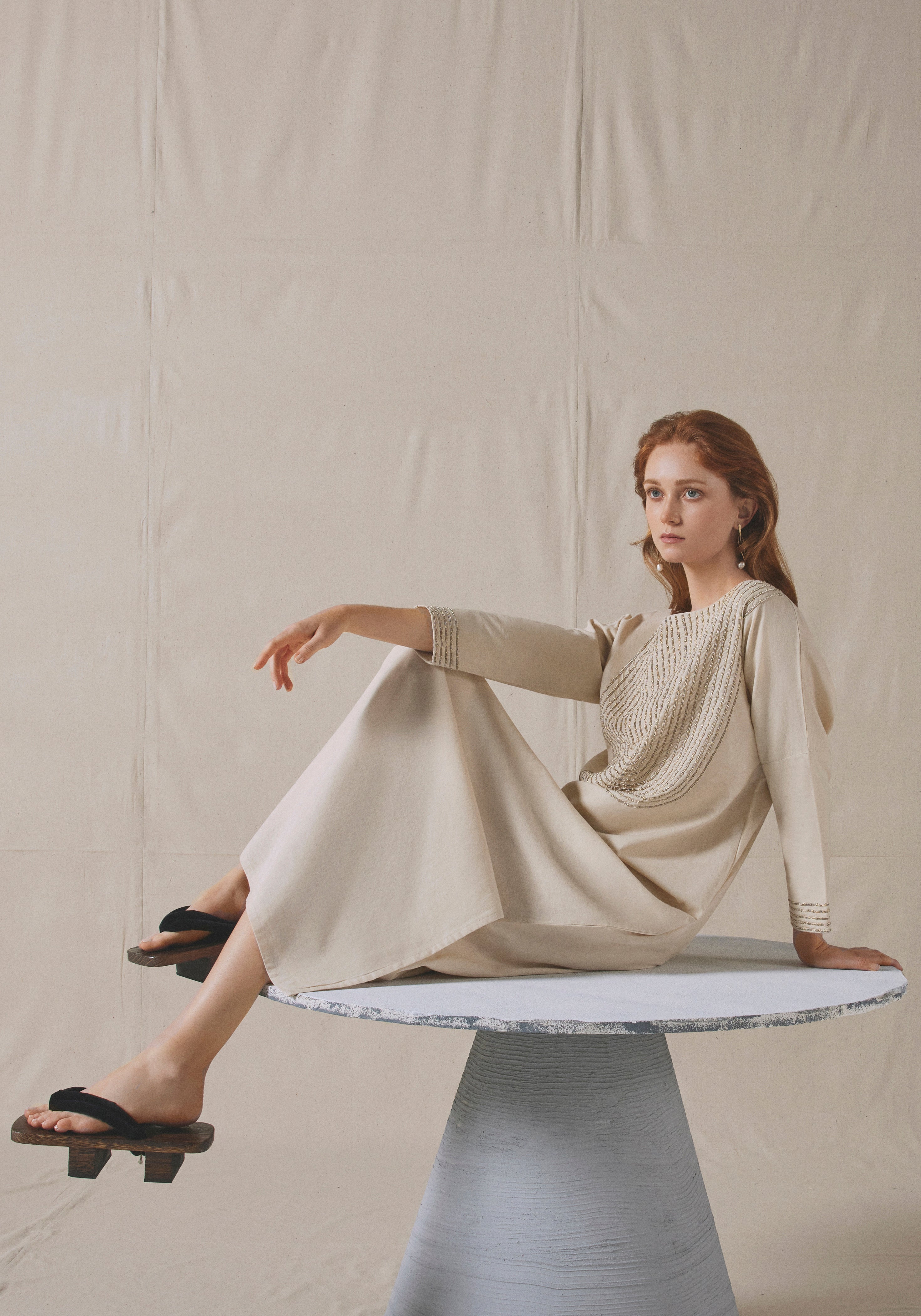 Beige Embroidered Kaftan