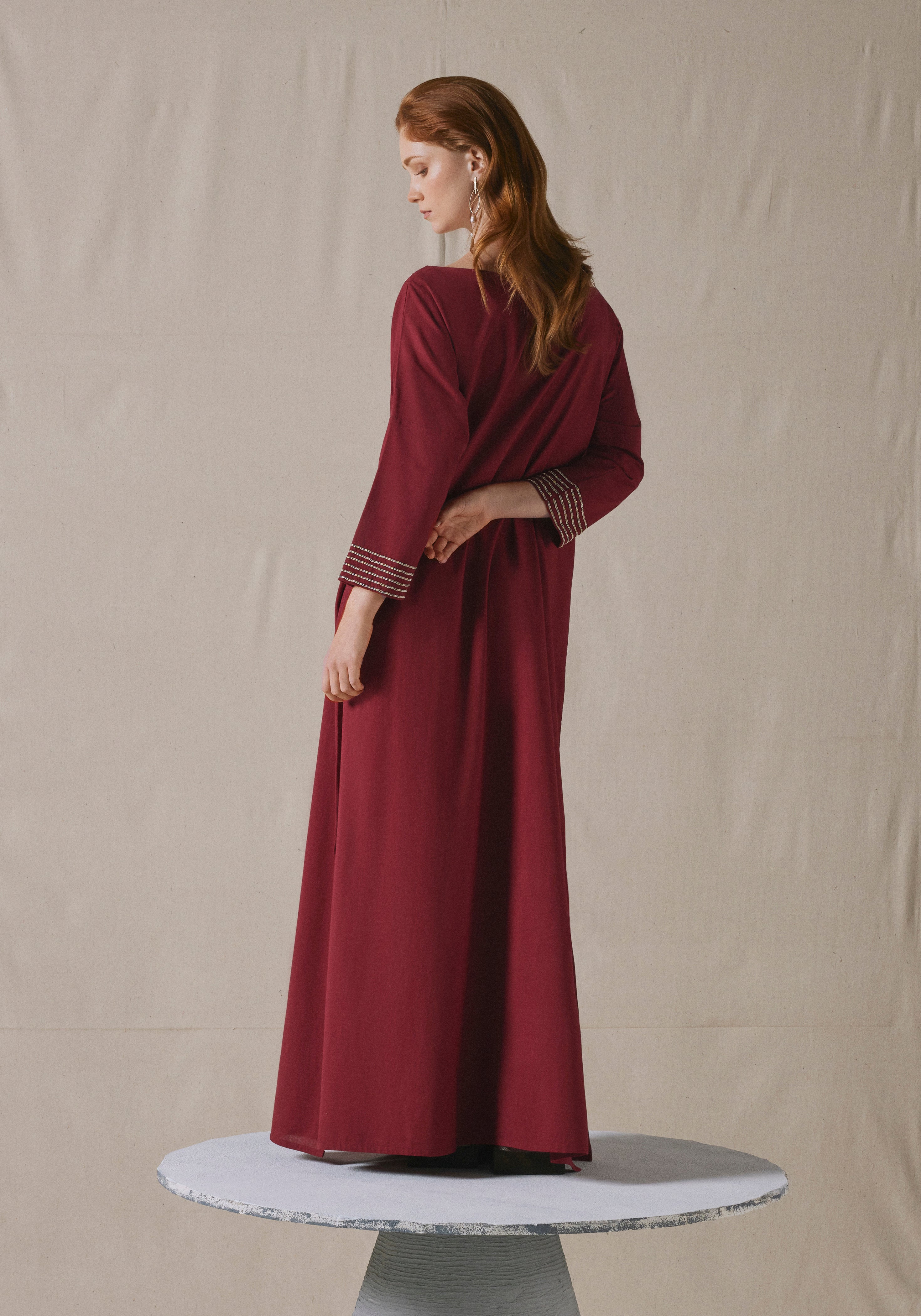 Maroon Embroidered Kaftan