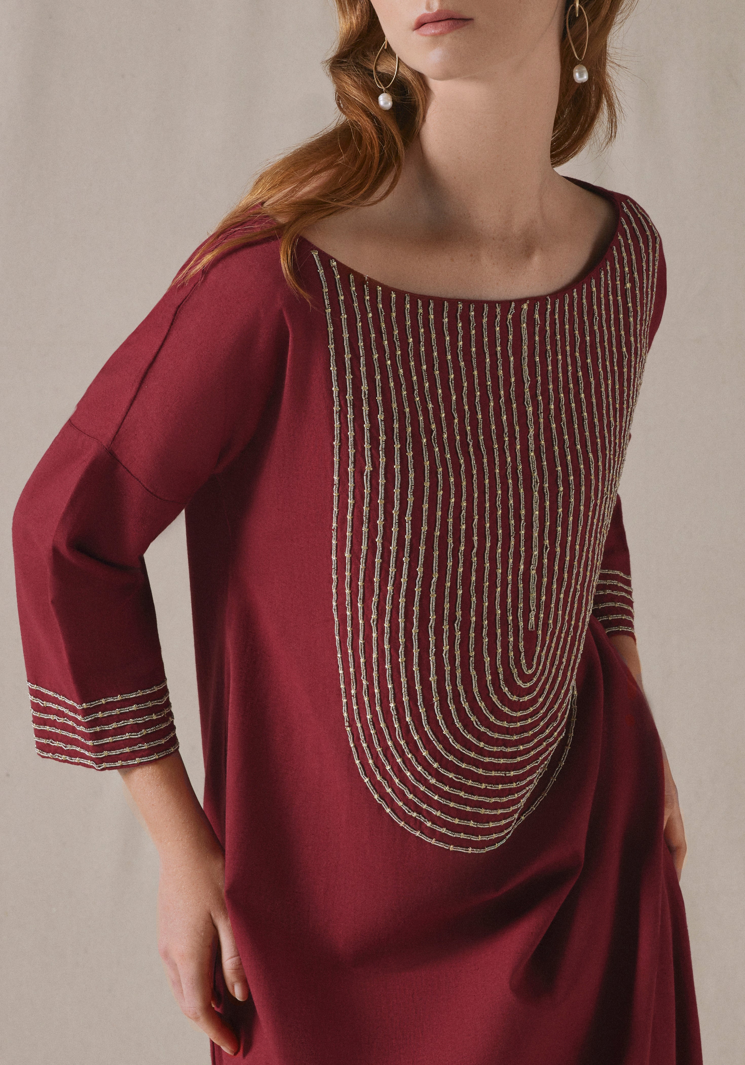 Maroon Embroidered Kaftan