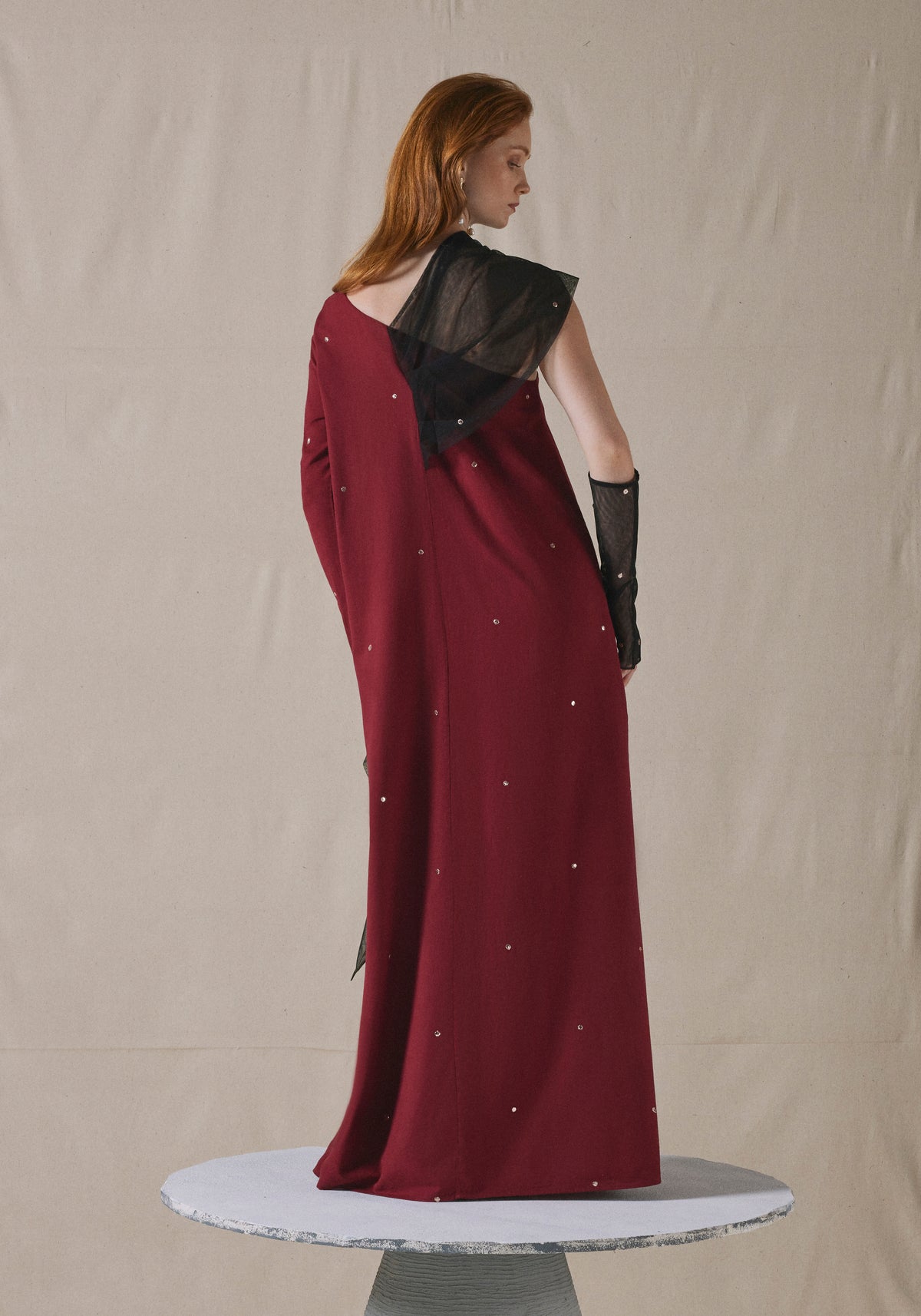 Maroon Asymmetrically Draped Kaftan
