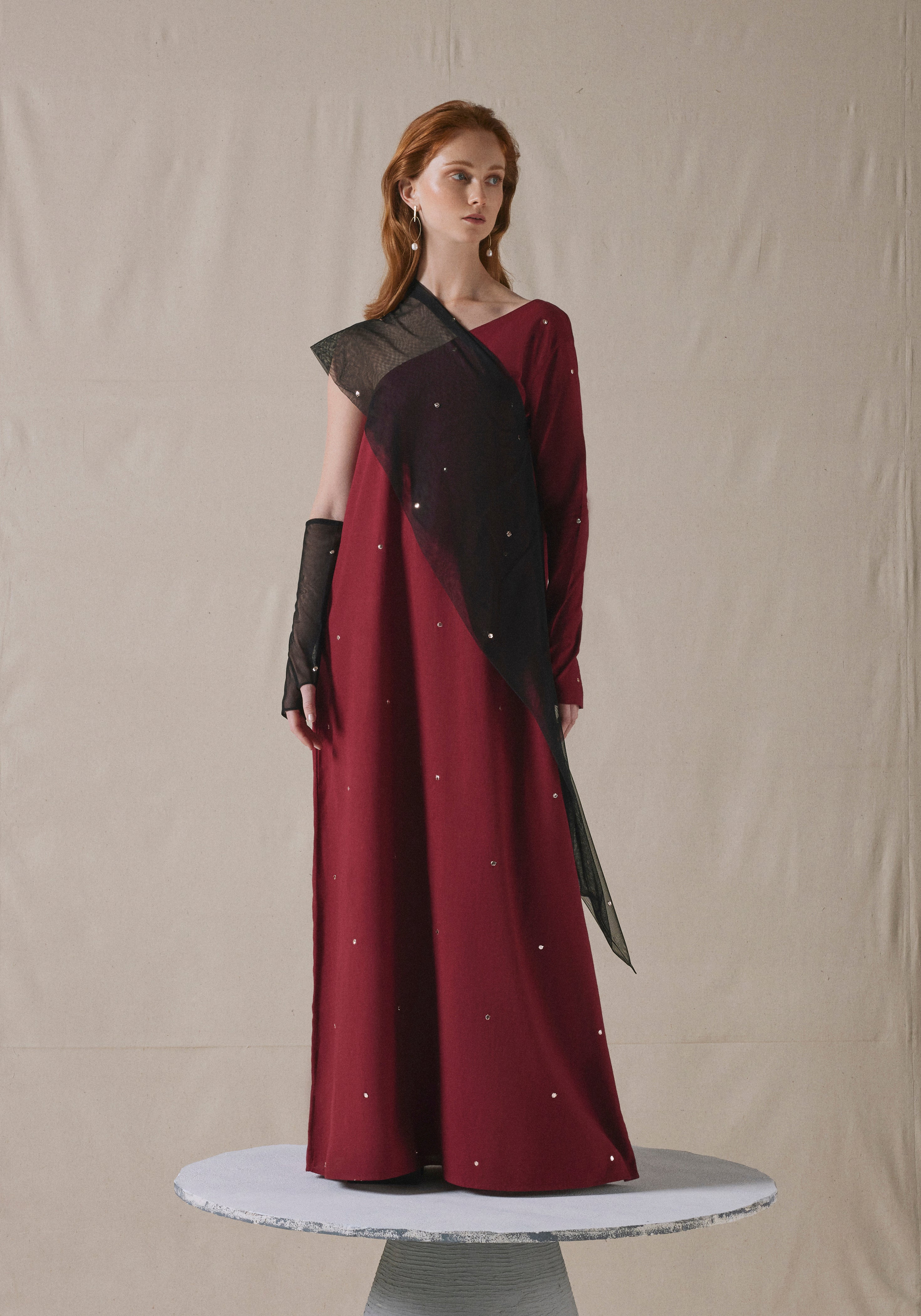 Maroon Asymmetrically Draped Kaftan