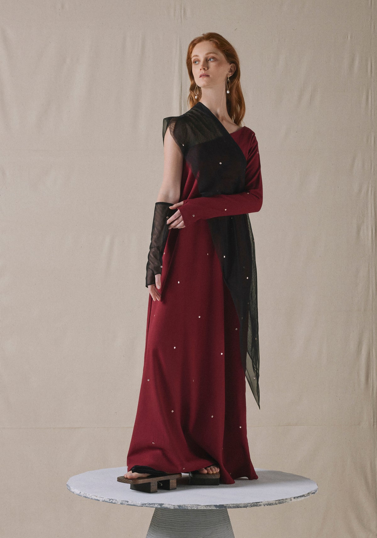 Maroon Asymmetrically Draped Kaftan