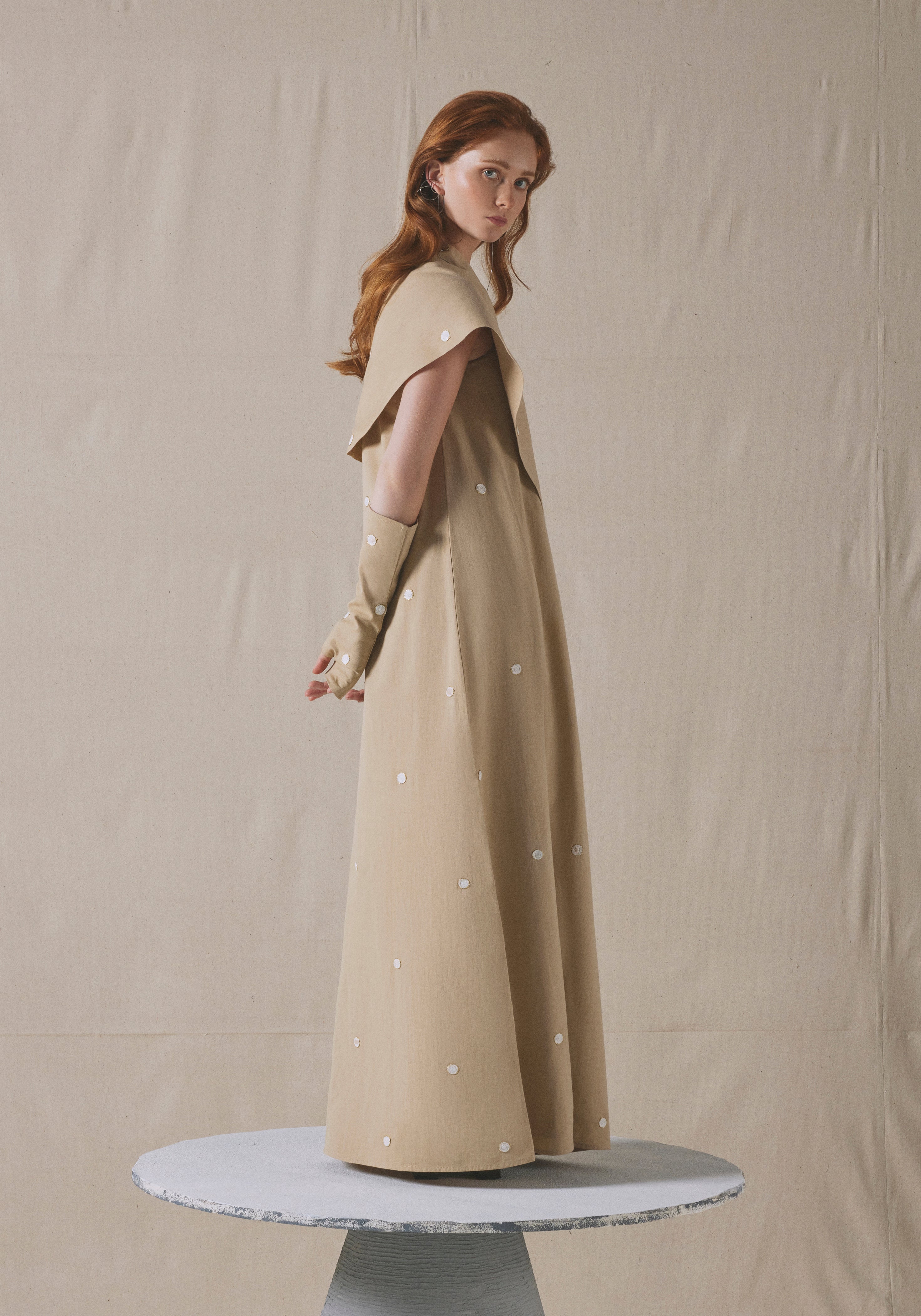 Beige Asymmetrically Draped Kaftan