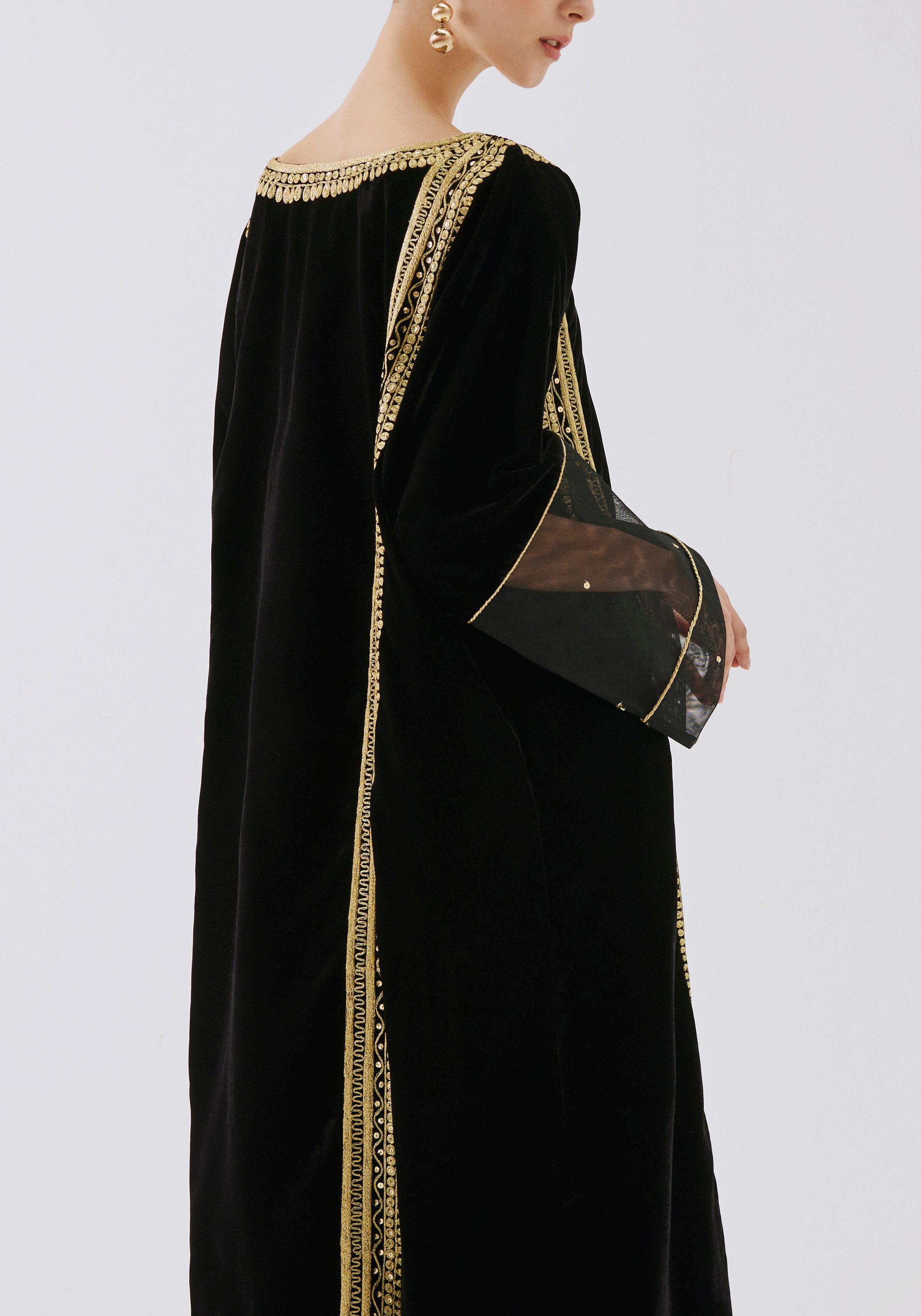 Velvet Kaftan with gold traditional embroidery