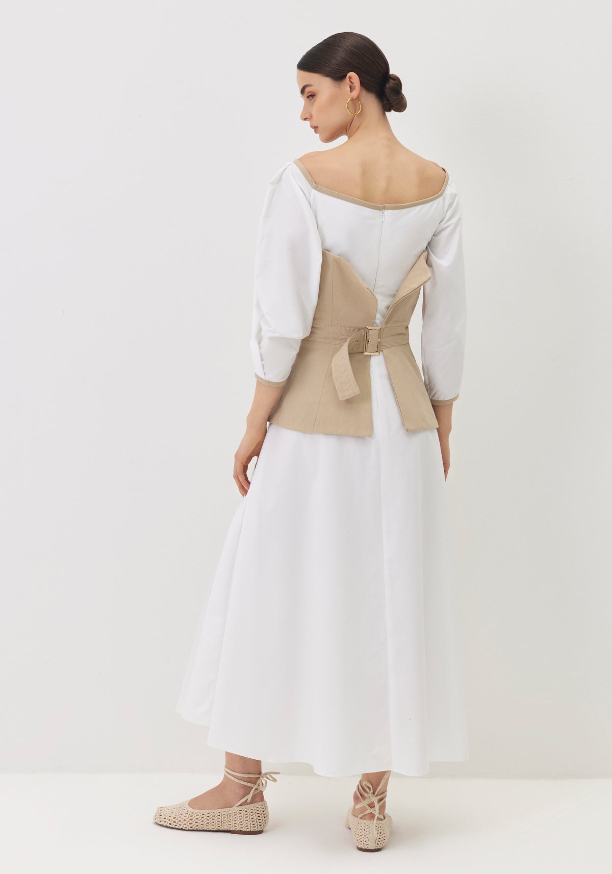White Dress with Khaki Corset