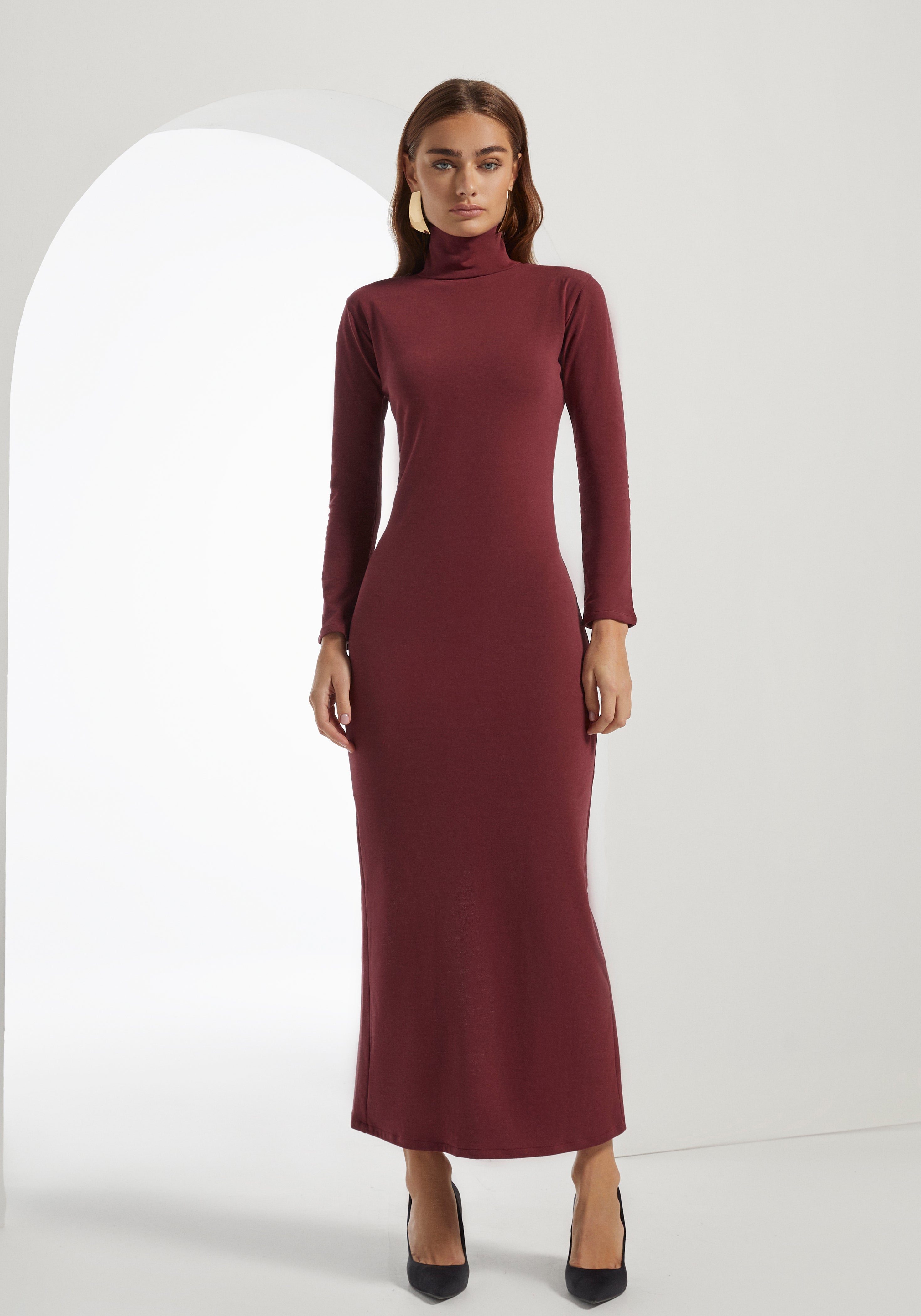 Maroon Turtleneck Dress