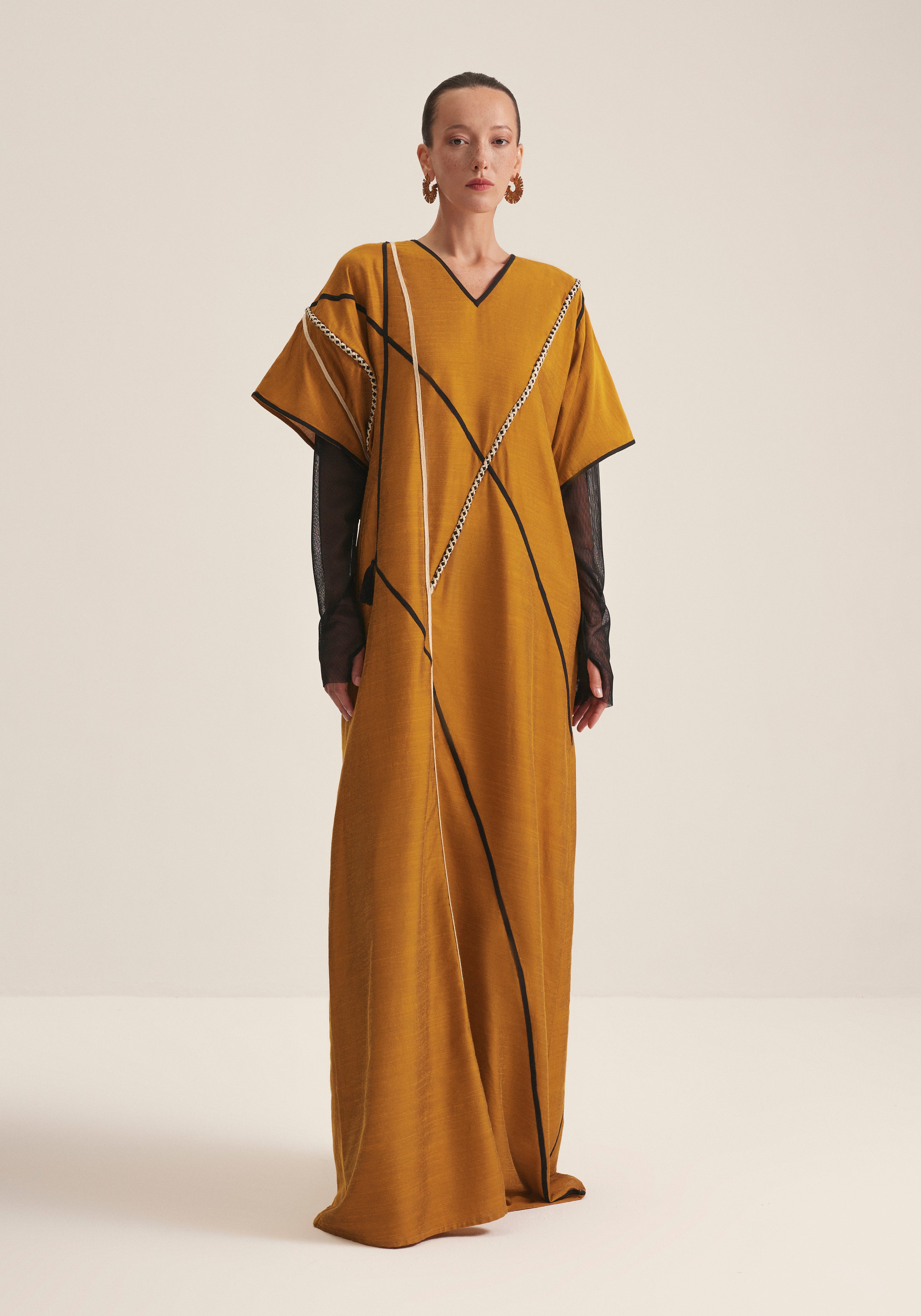Mustard Kaftan with graphic embroidery