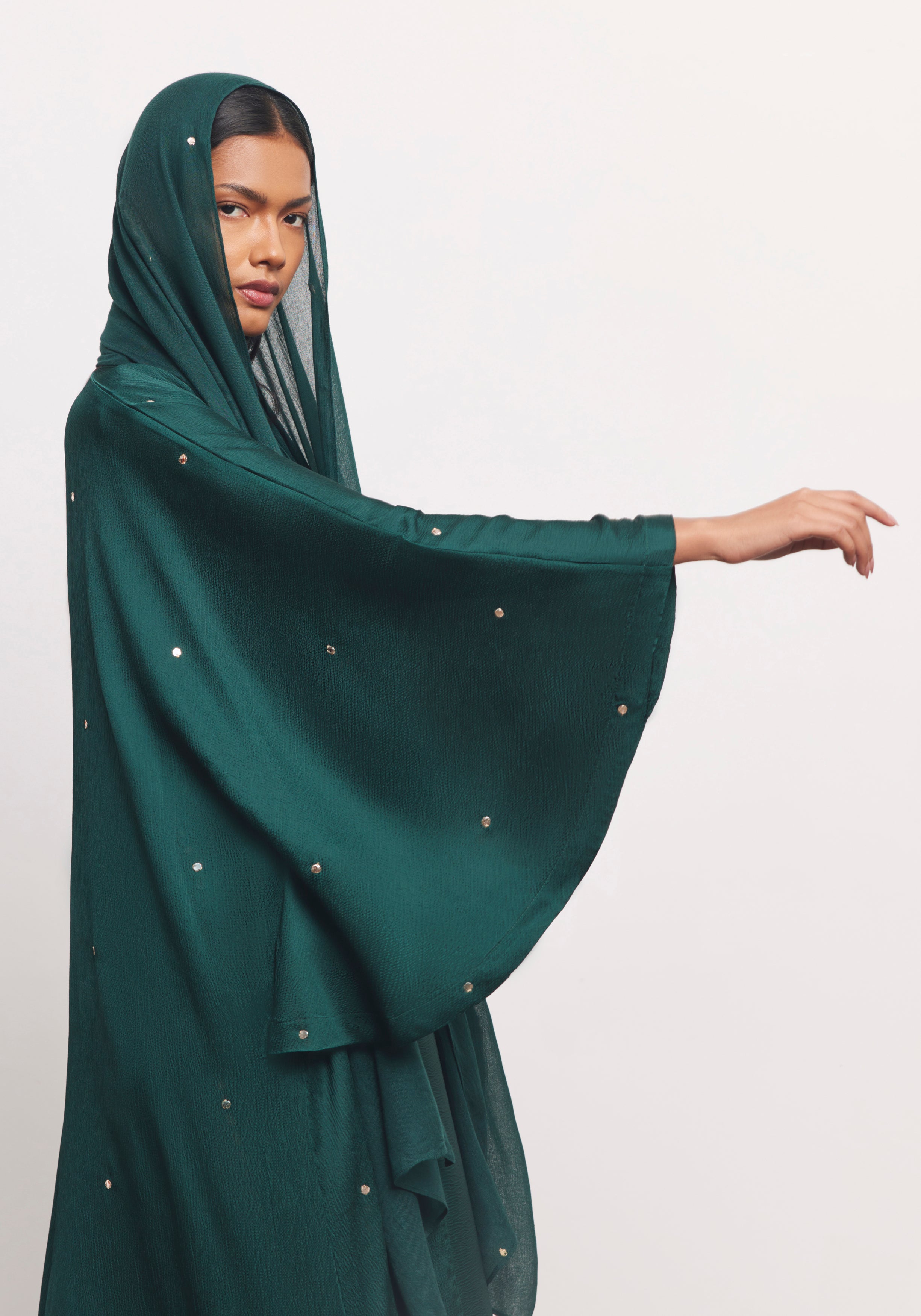 Teal Abaya & Shayla in Dot Style