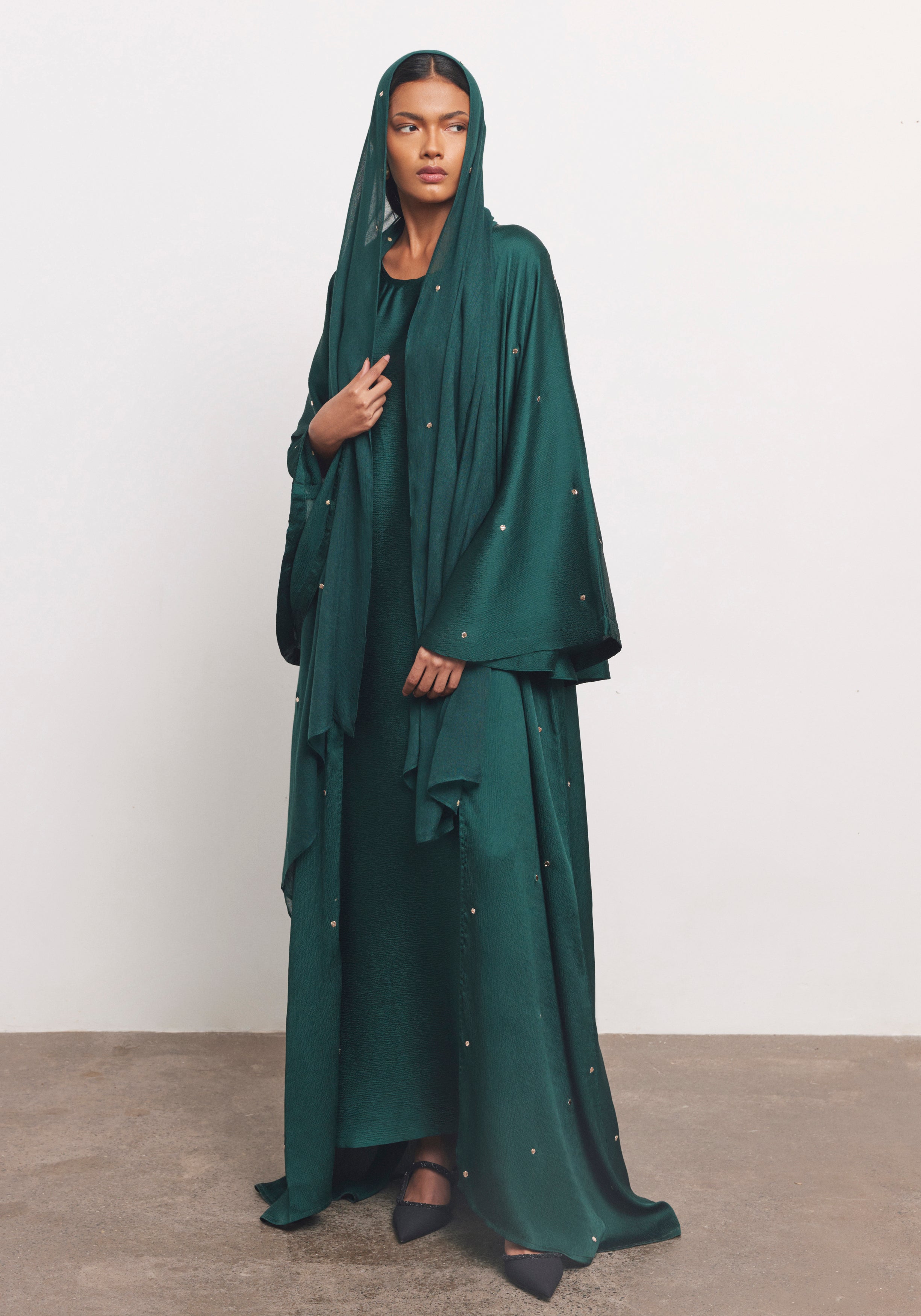 Teal Abaya & Shayla in Dot Style