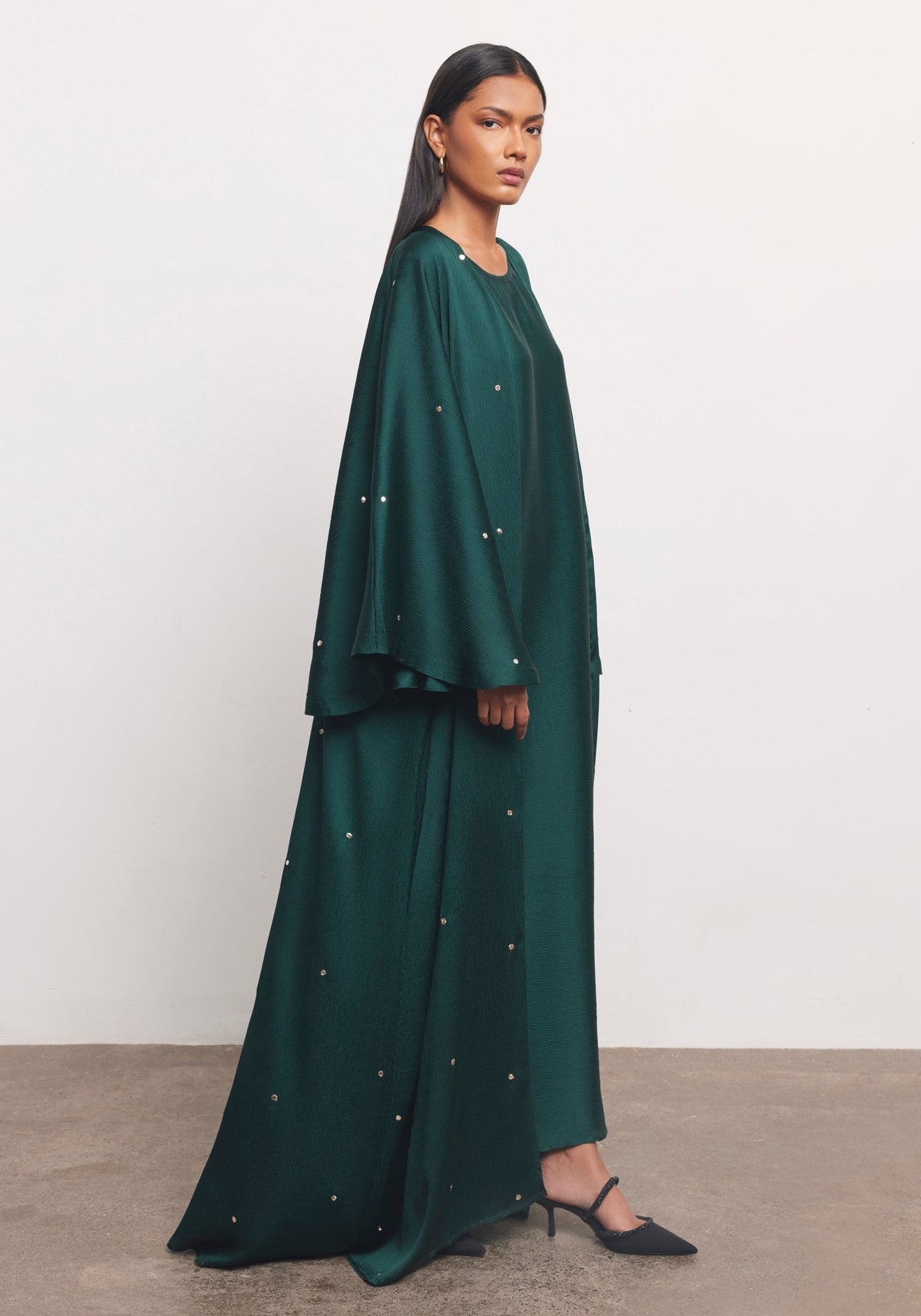 Teal Abaya & Shayla in Dot Style