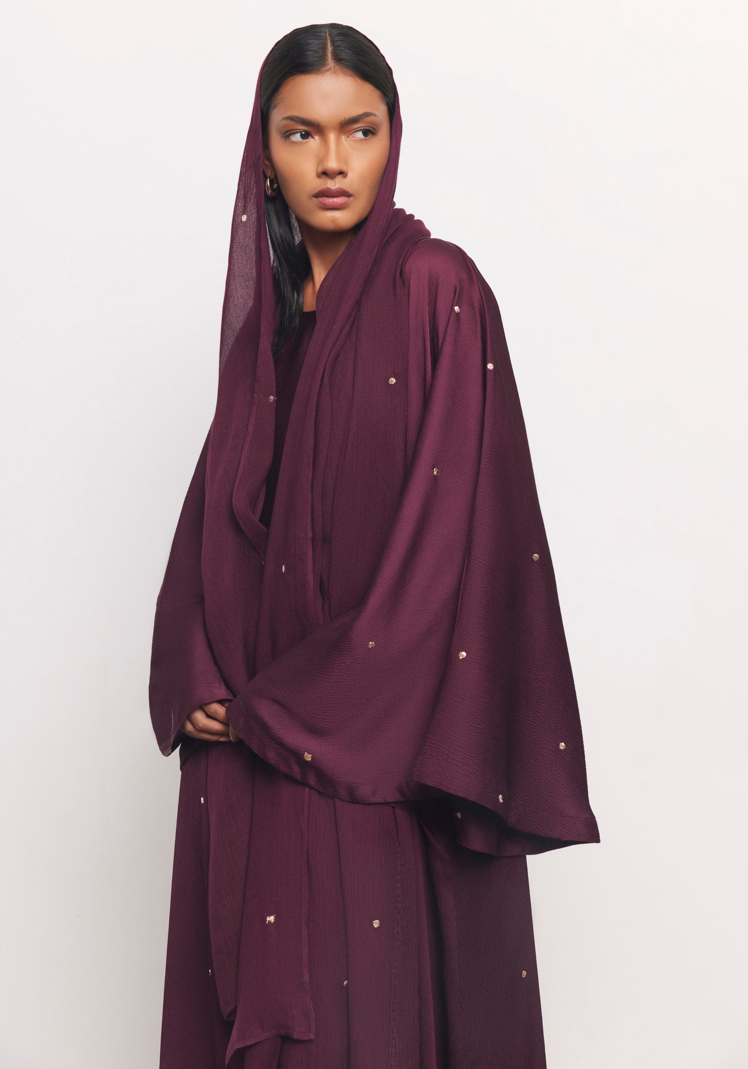 Maroon Abaya & Shayla in Dot Style