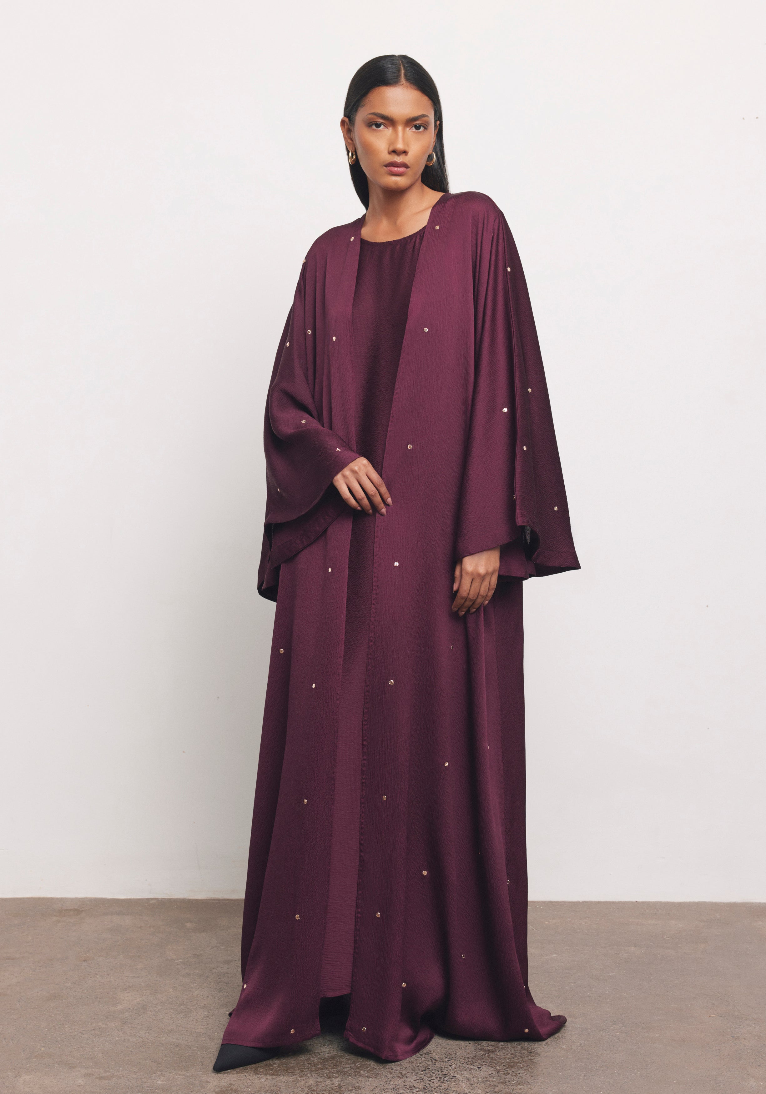 Maroon Abaya & Shayla in Dot Style