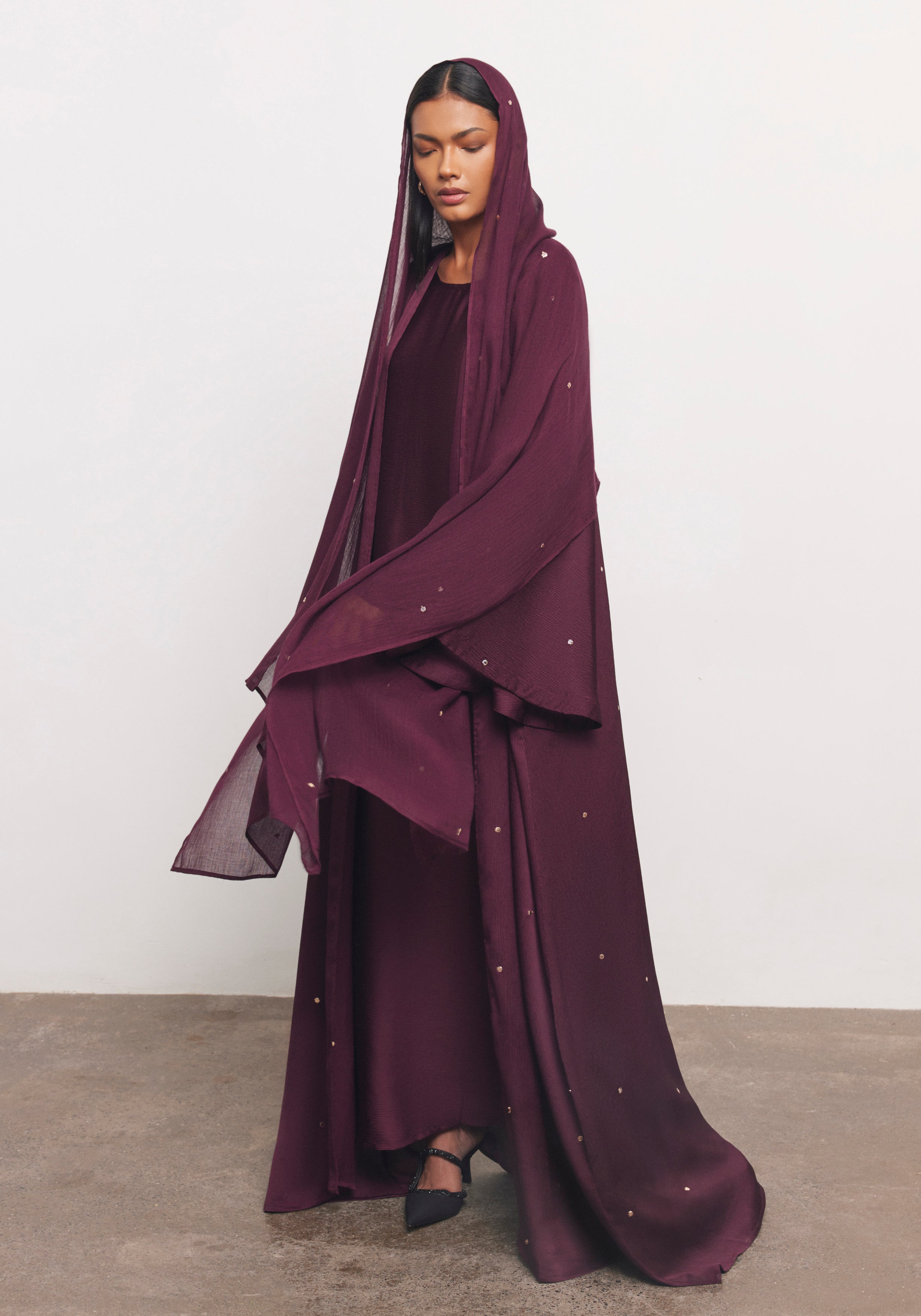 Maroon Abaya & Shayla in Dot Style