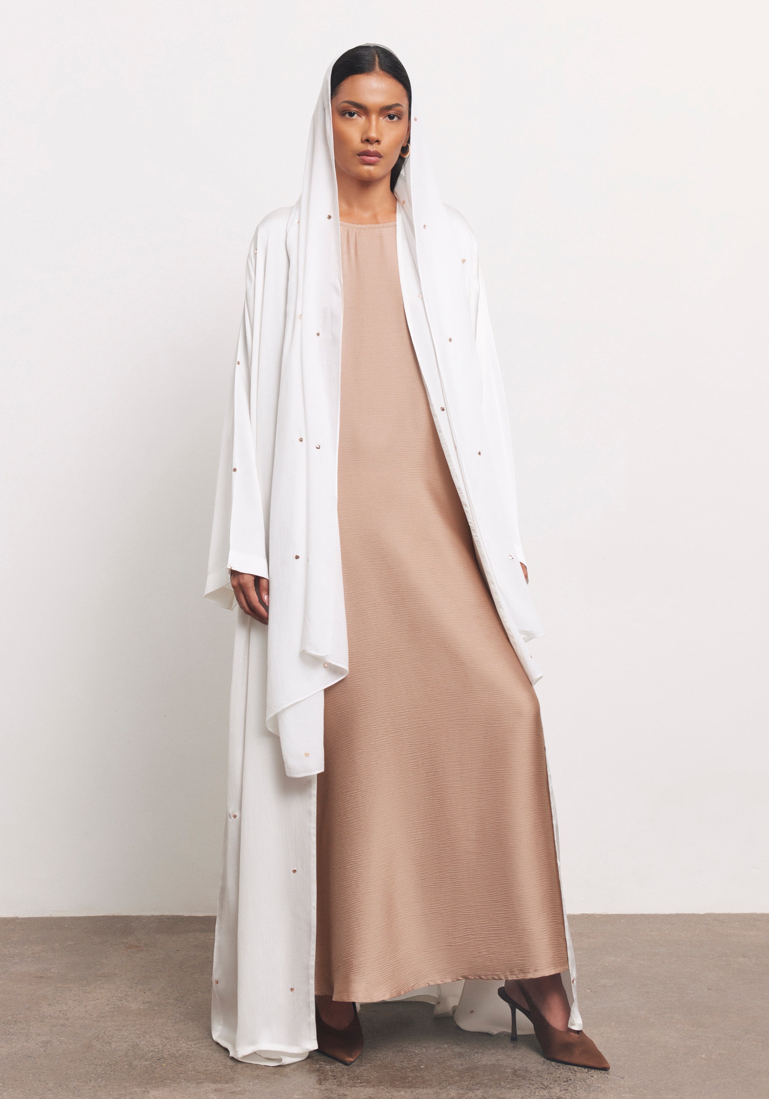 Ivory Abaya & Shayla in Dot Style