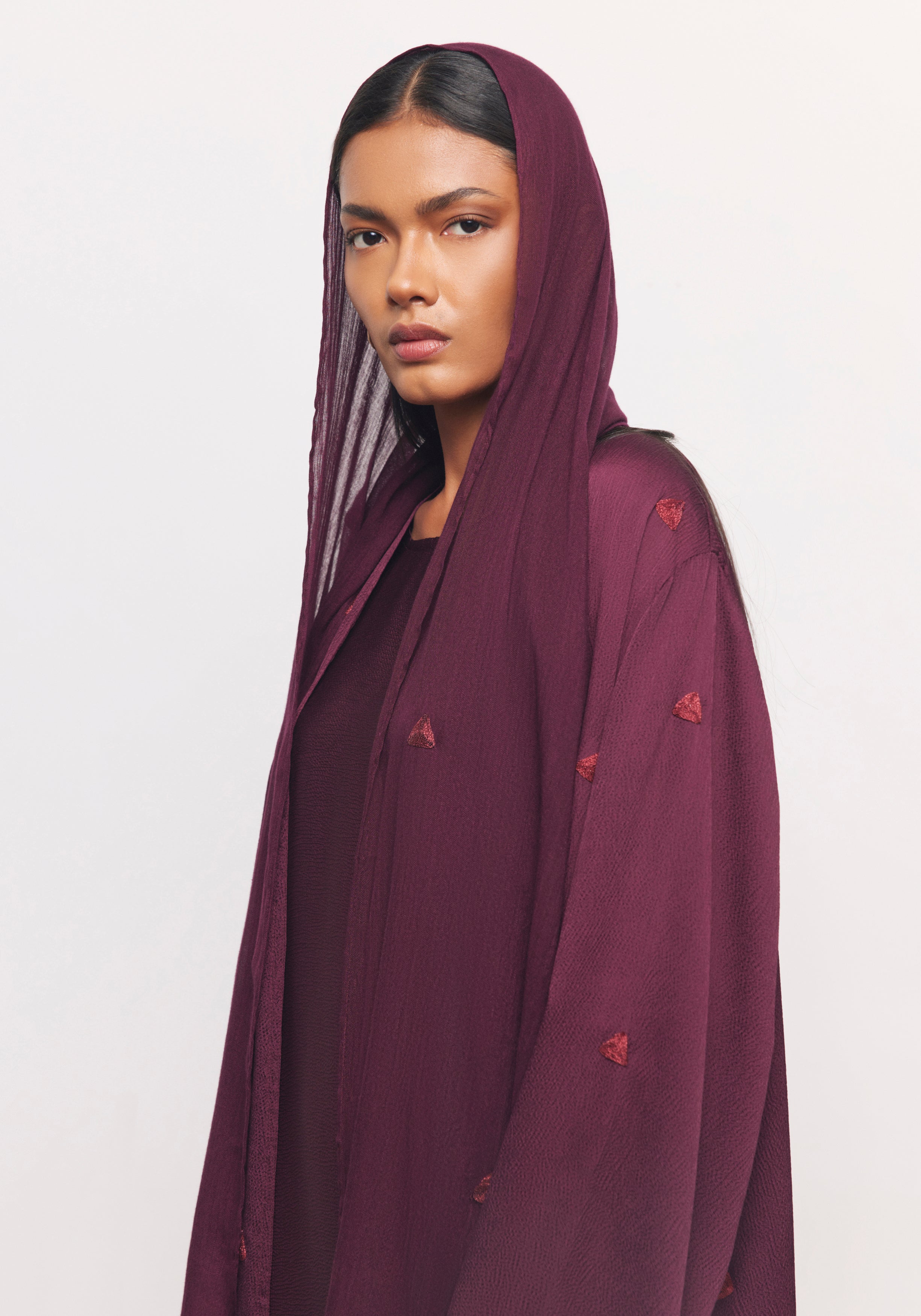 Maroon Abaya & Shayla in Triangle Style