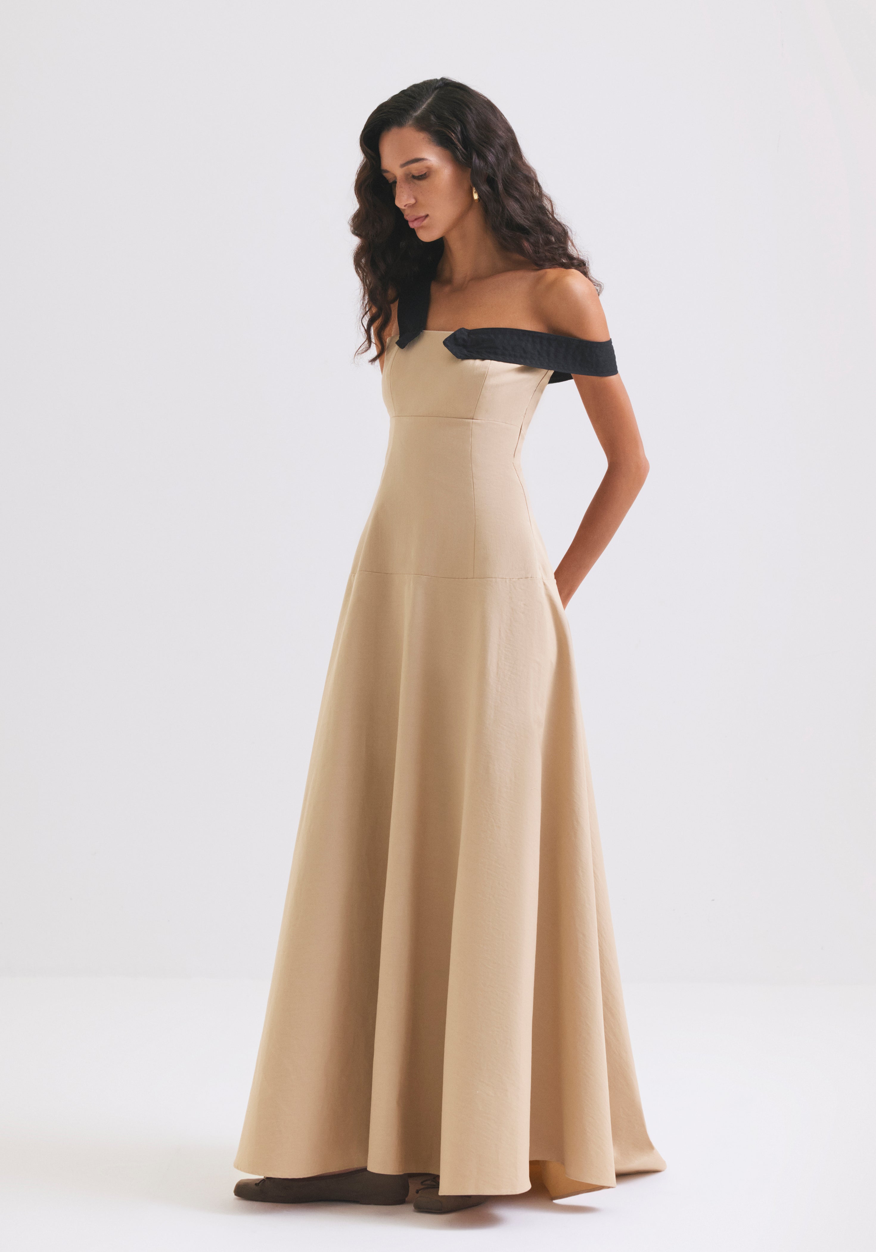 Off shoulder Beige Dress
