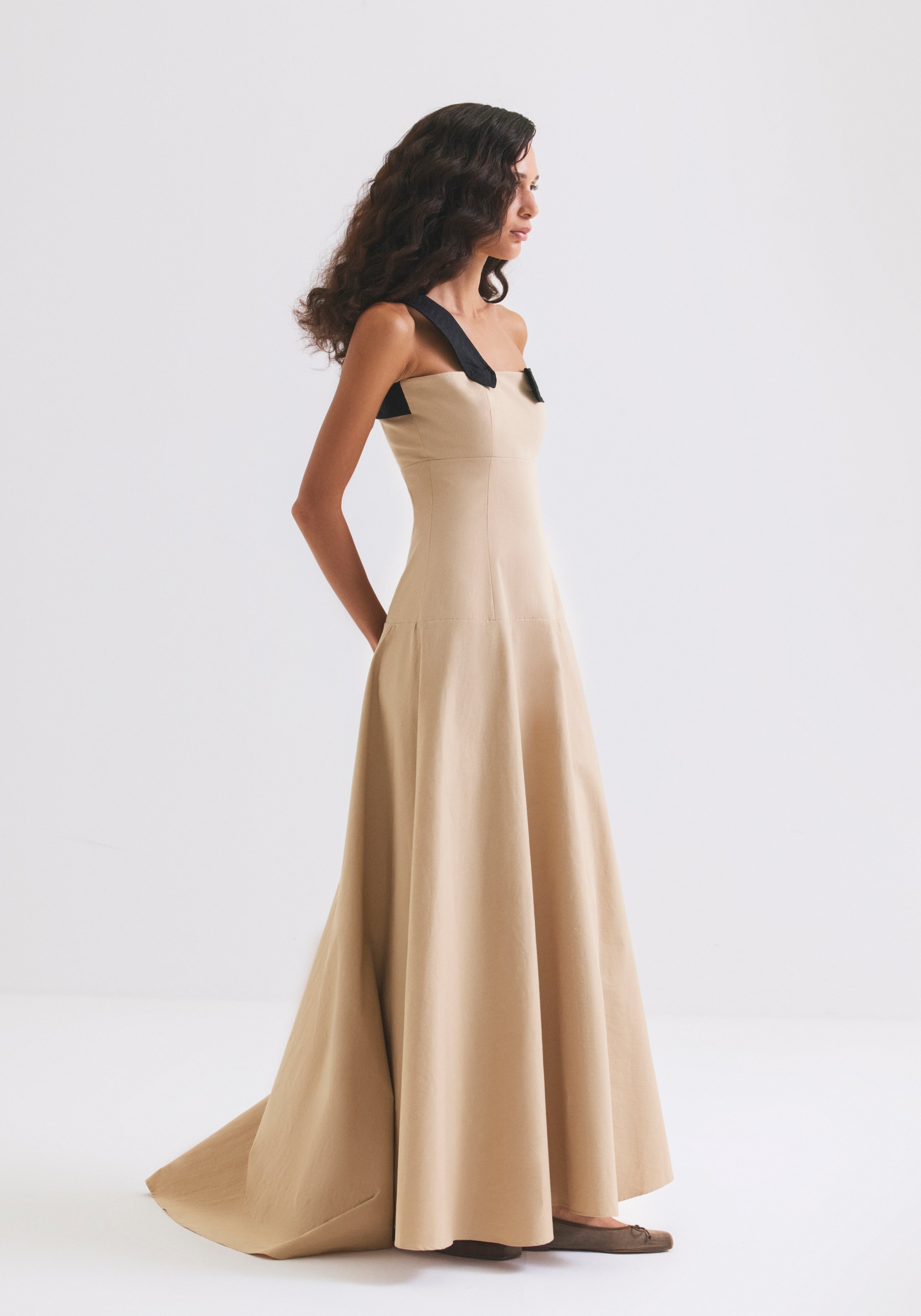 Off shoulder Beige Dress